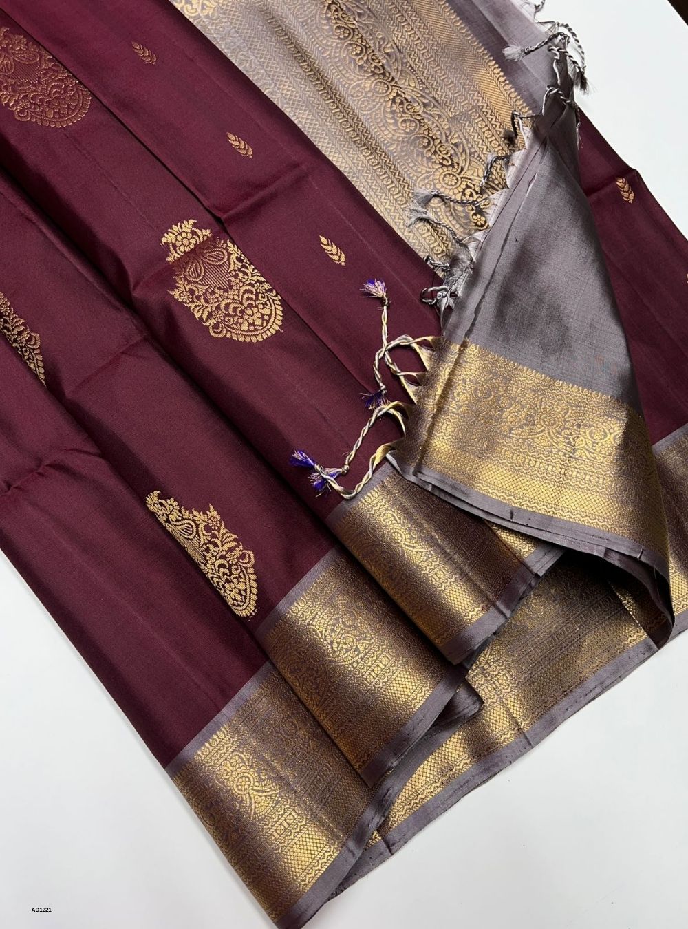 Dark Maroon & Silver -  Soft Silk Saree