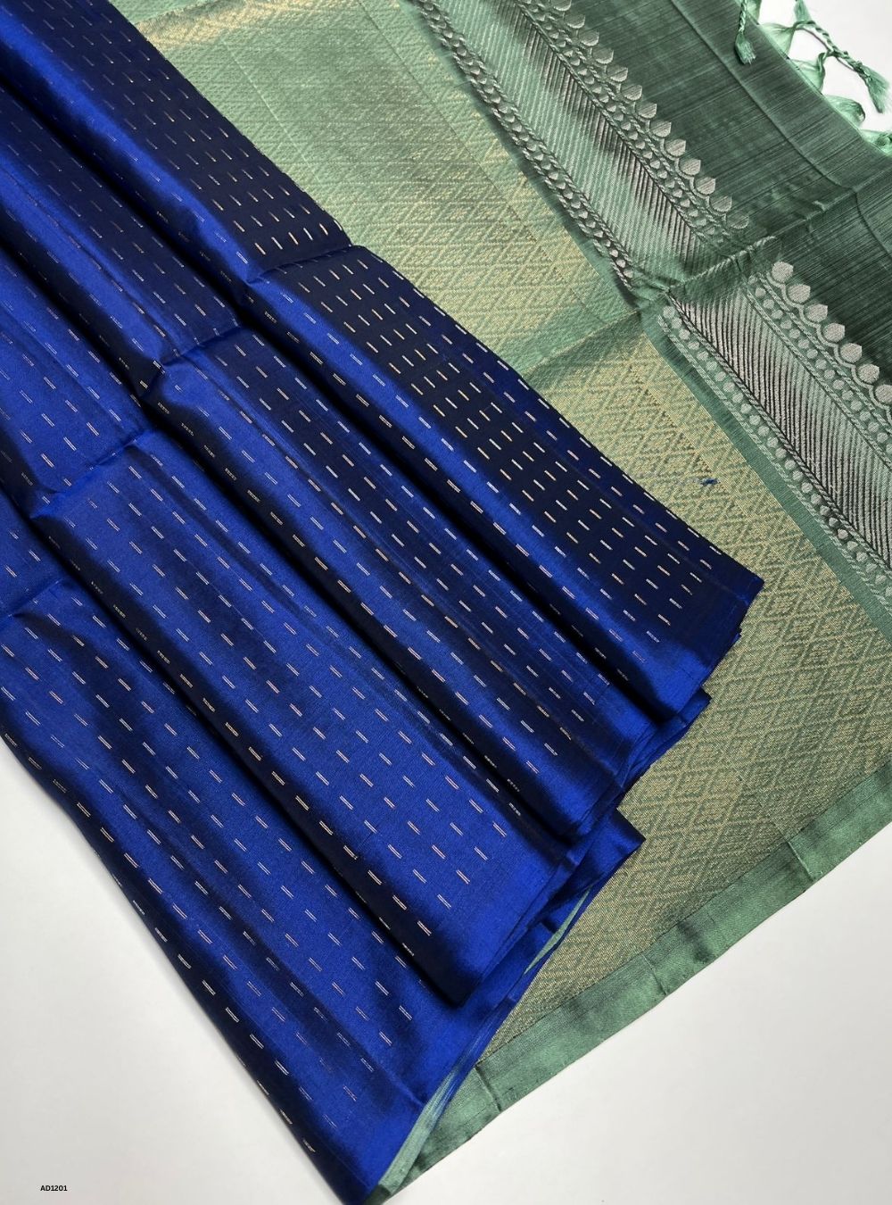 Emerald Blue & Mint Green - Soft Silk Saree