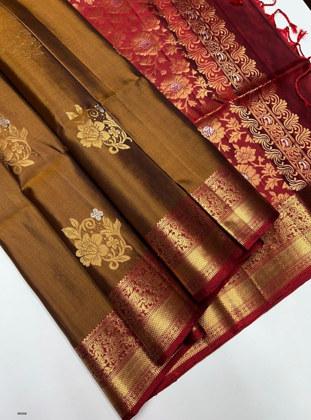 Copper & Maroon - Soft Silk Saree