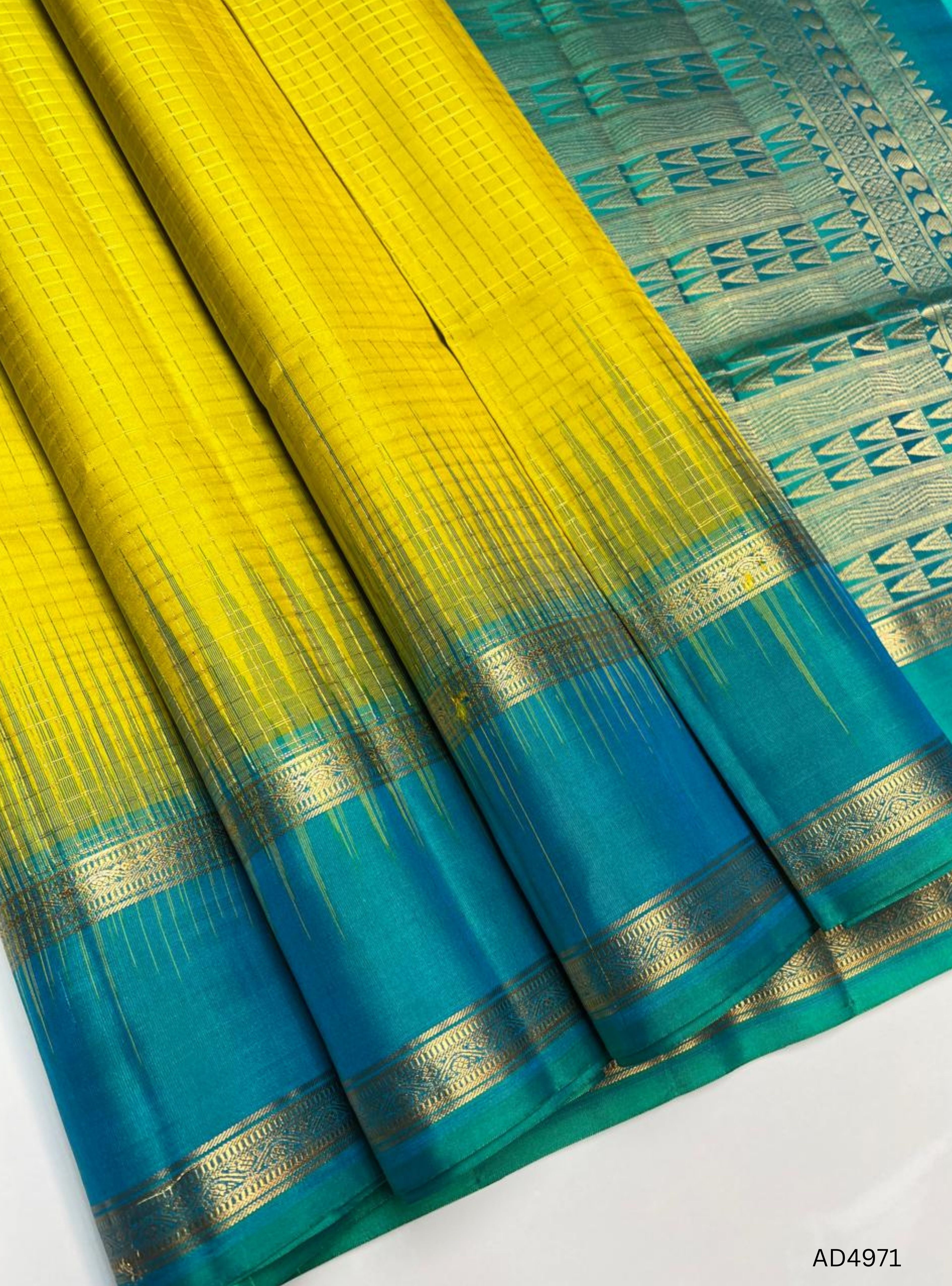 Lime Yellow & Rama Green - Checkerd Retta Pet Soft Silk Saree