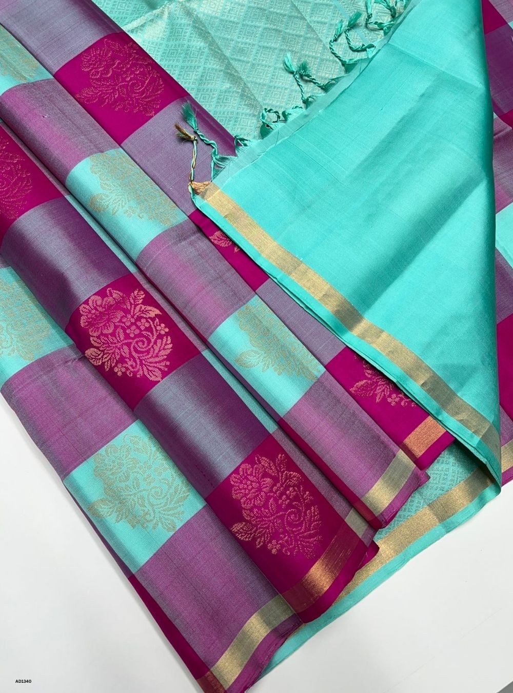 Turquoise & Pink - Soft Silk Saree
