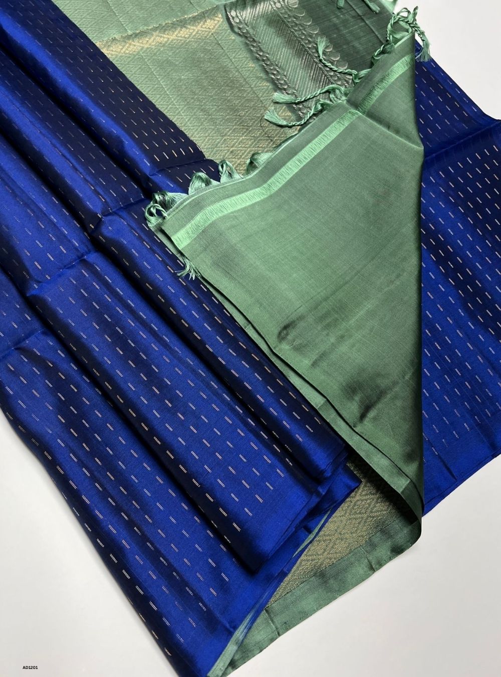 Emerald Blue & Mint Green - Soft Silk Saree