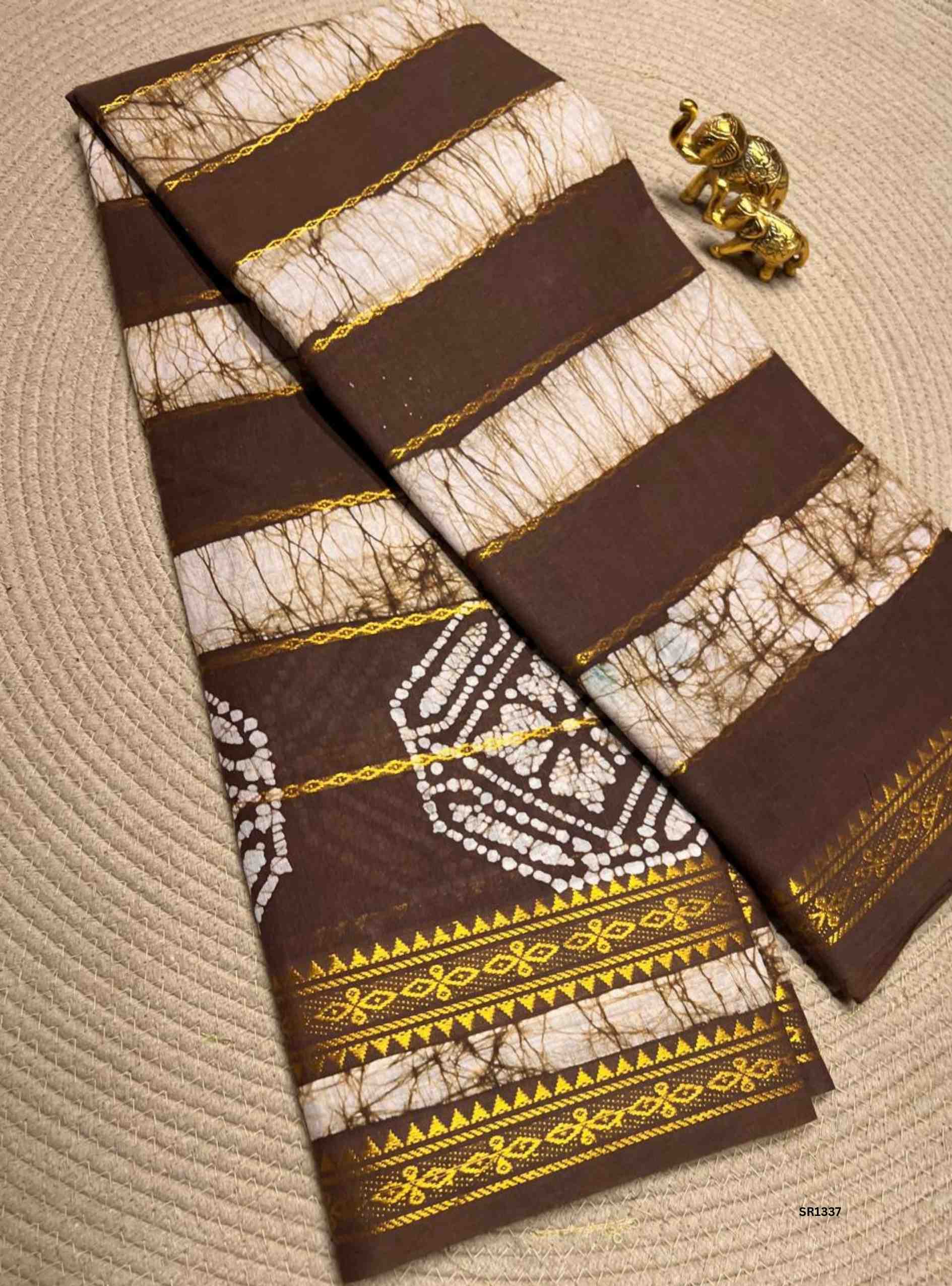 Brown - Velthaari X Bandhini Cotton Saree