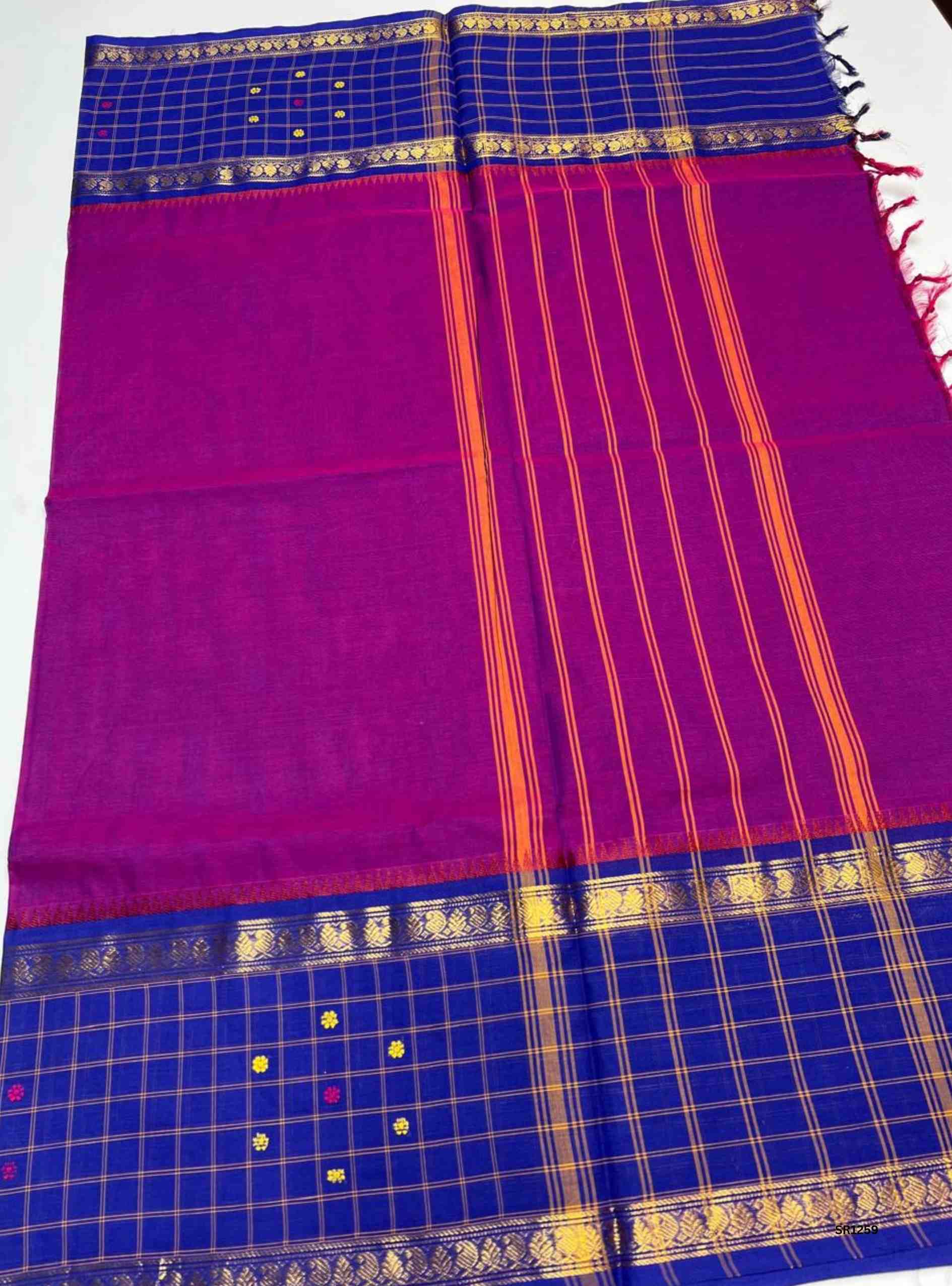 Magenta & Navy Blue - Fusion Kanchi Cotton Saree