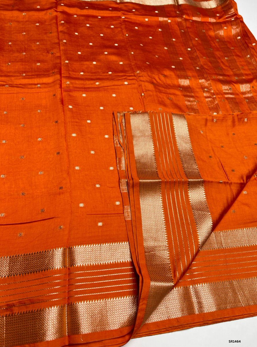 Orange - Semi Banaras Silk Saree