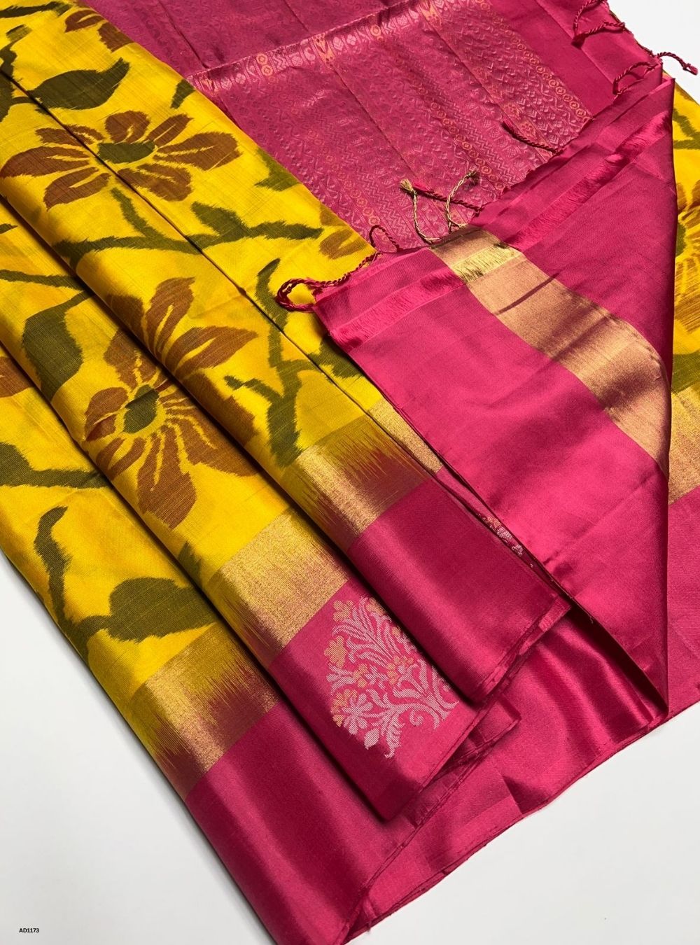 Yellow & Pink - Soft Silk Saree
