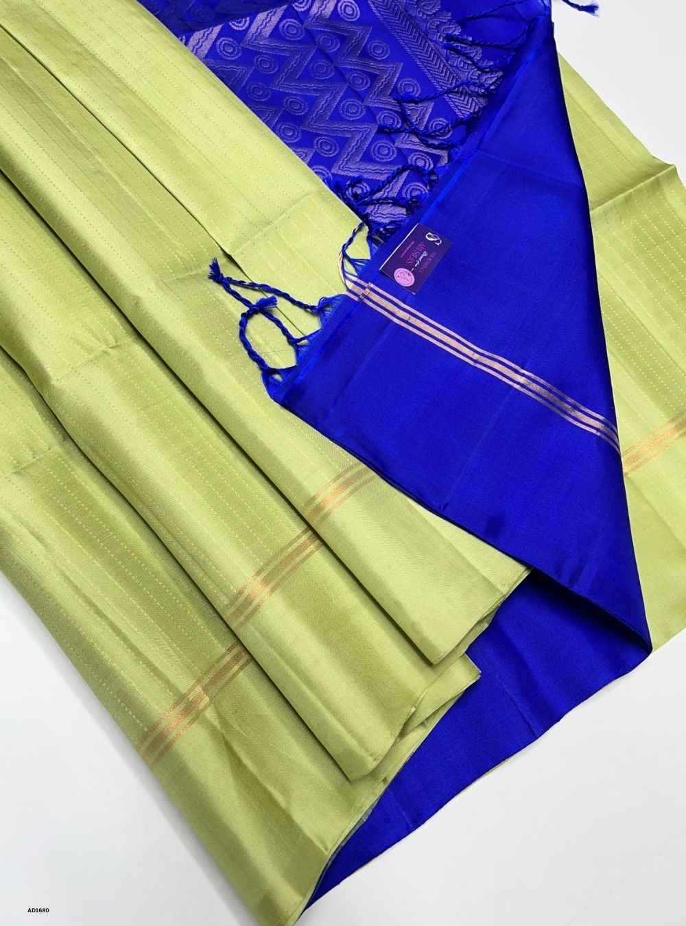 Pista Green & Royal Blue -  Soft Silk Saree