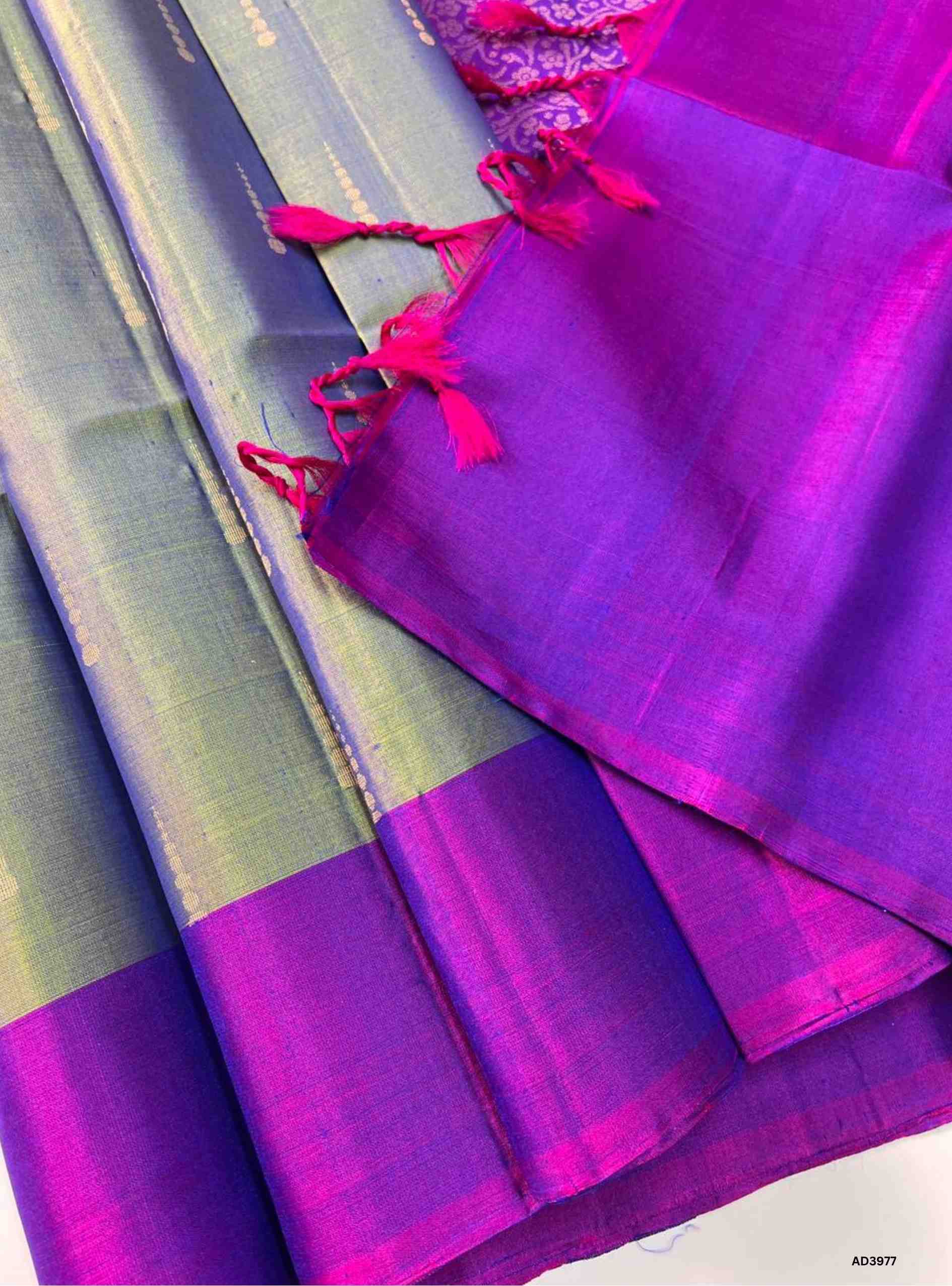 Dual Tone Green & Purple - Soft Silk Saree