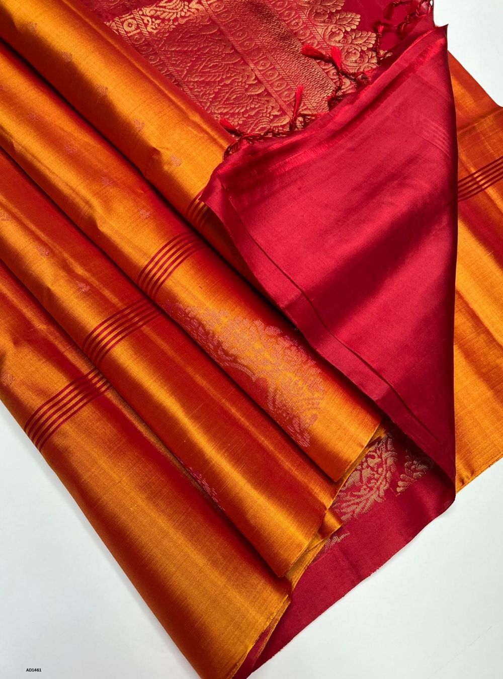 Orange & Red - Soft Silk Saree