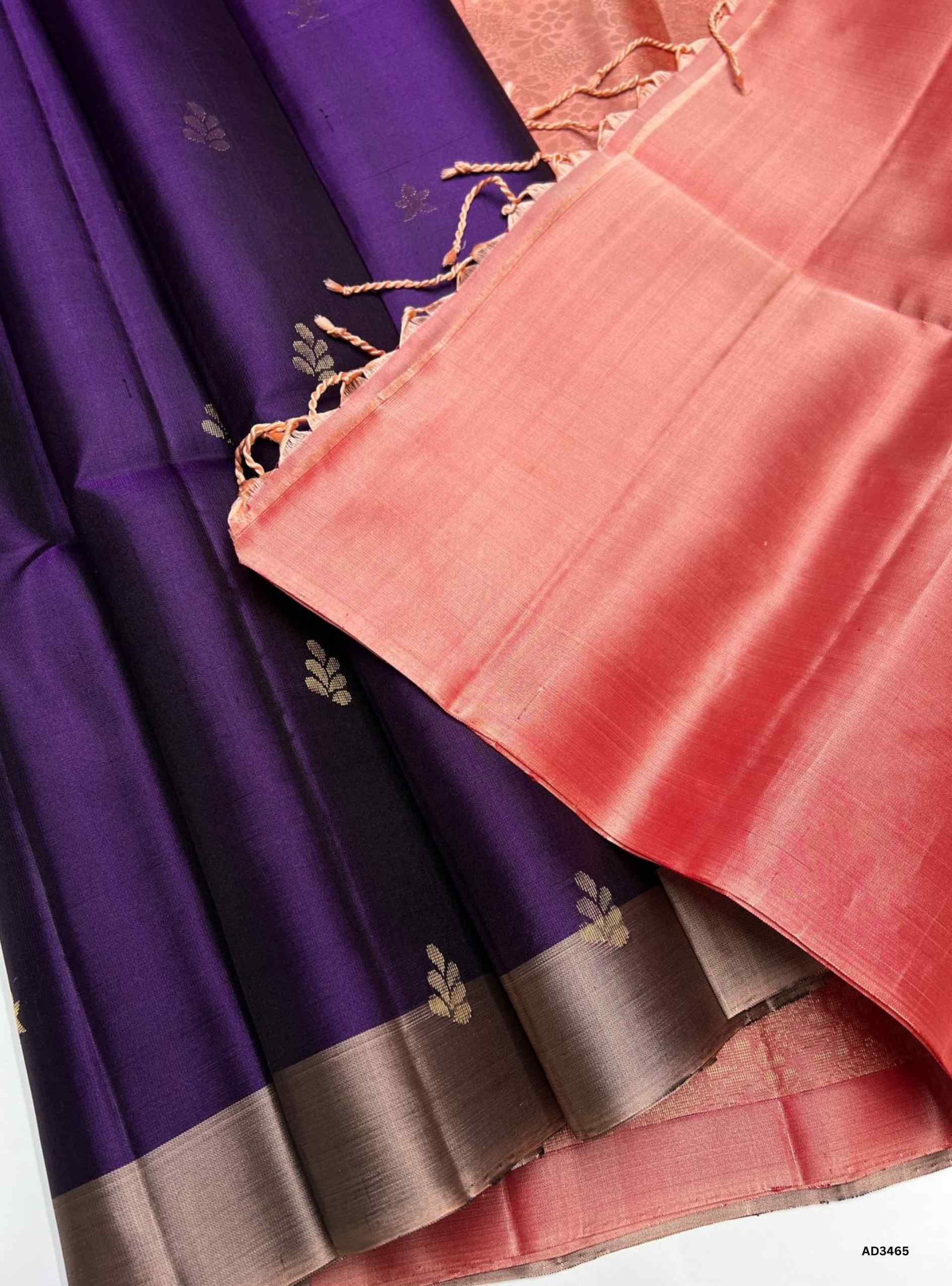 Purple & Dusty Peach - Soft Silk Saree