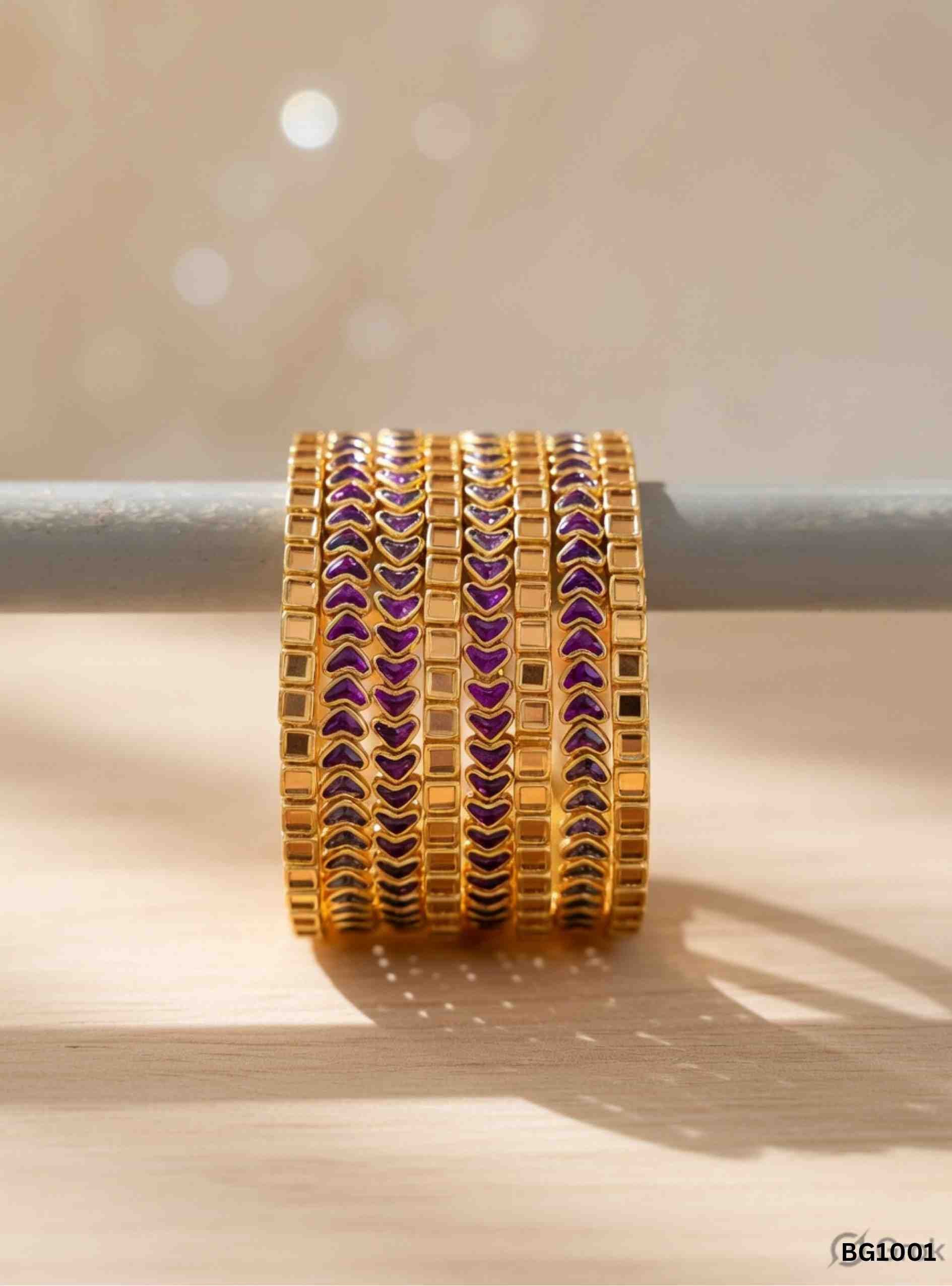 Purple - Kundan Bangle Set