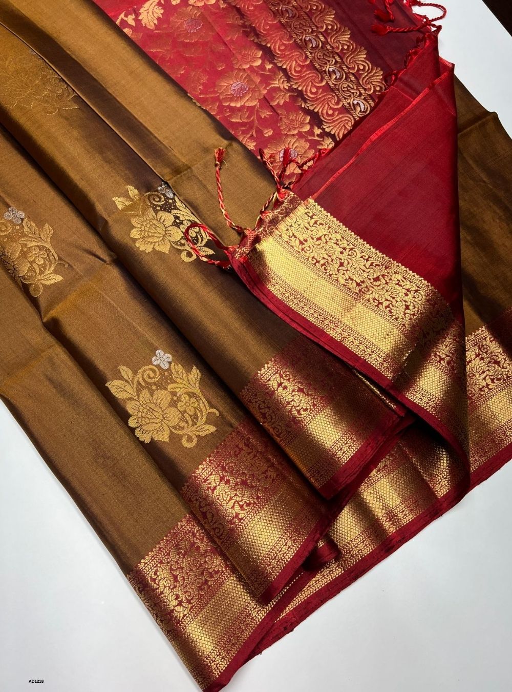 Copper & Maroon - Soft Silk Saree