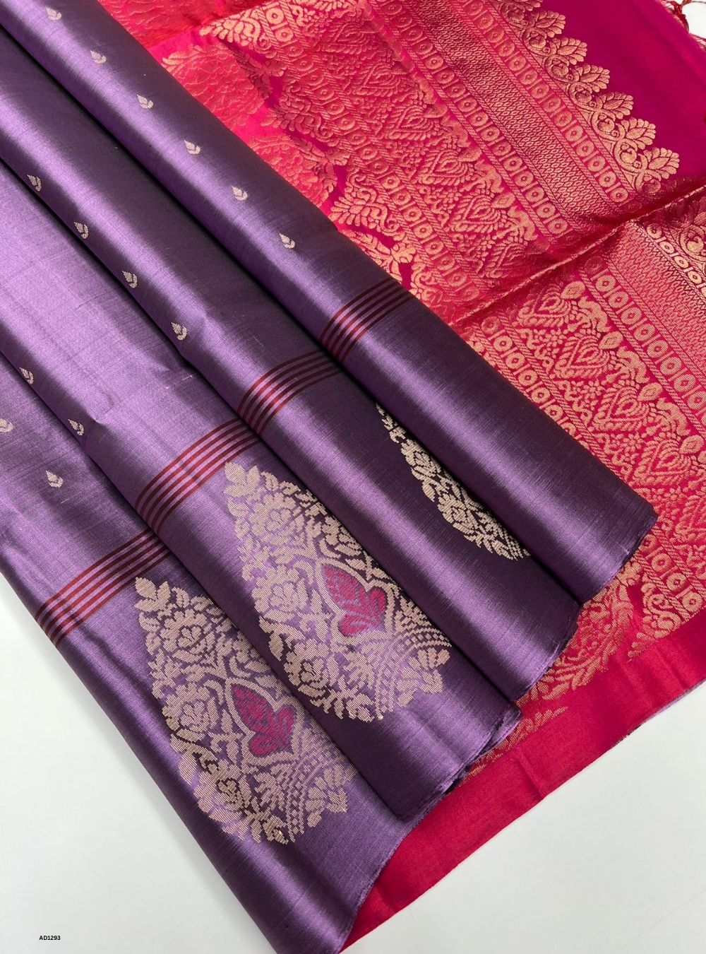 Lavender & Reddish Pink - Soft Silk Saree