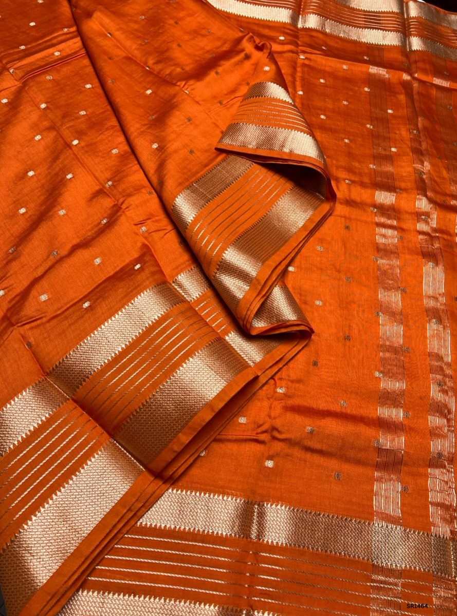 Orange - Semi Banaras Silk Saree