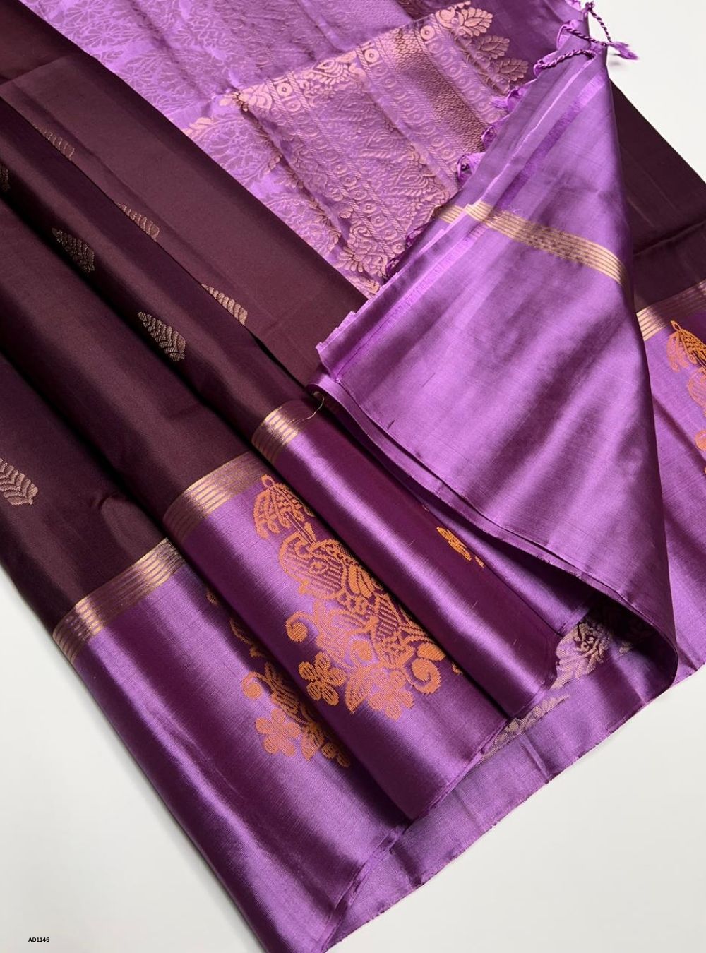 Brown & Lavender - Soft Silk Saree