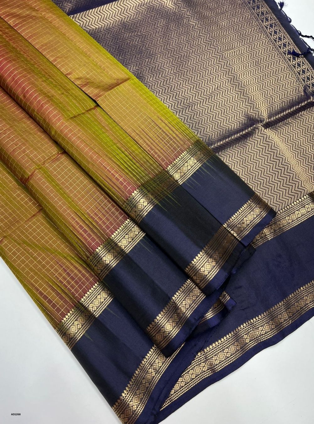 Dual Tone Brown & Navy -  Soft Silk Saree