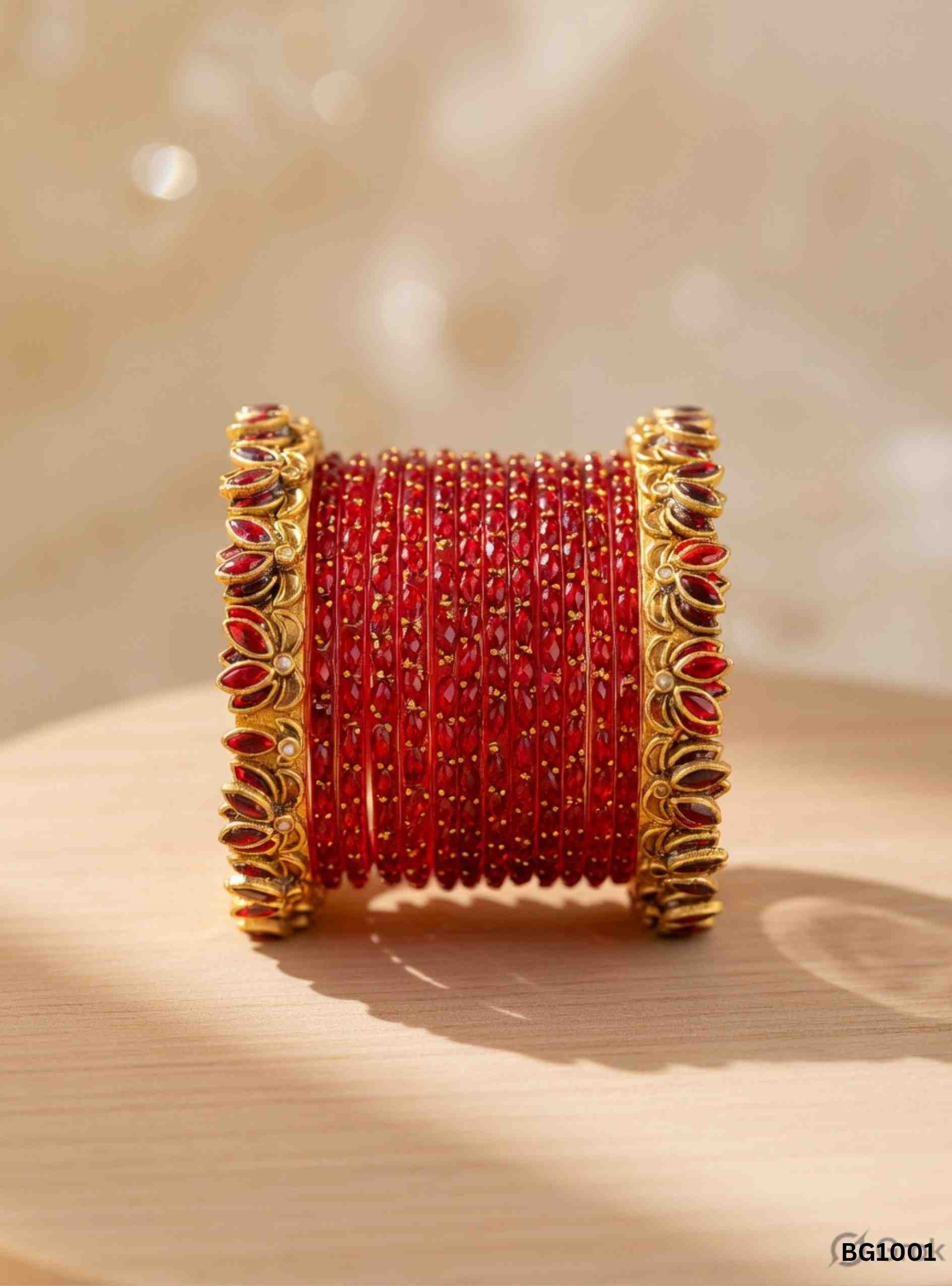 Red - Raindrop & Kundan Bangle Set