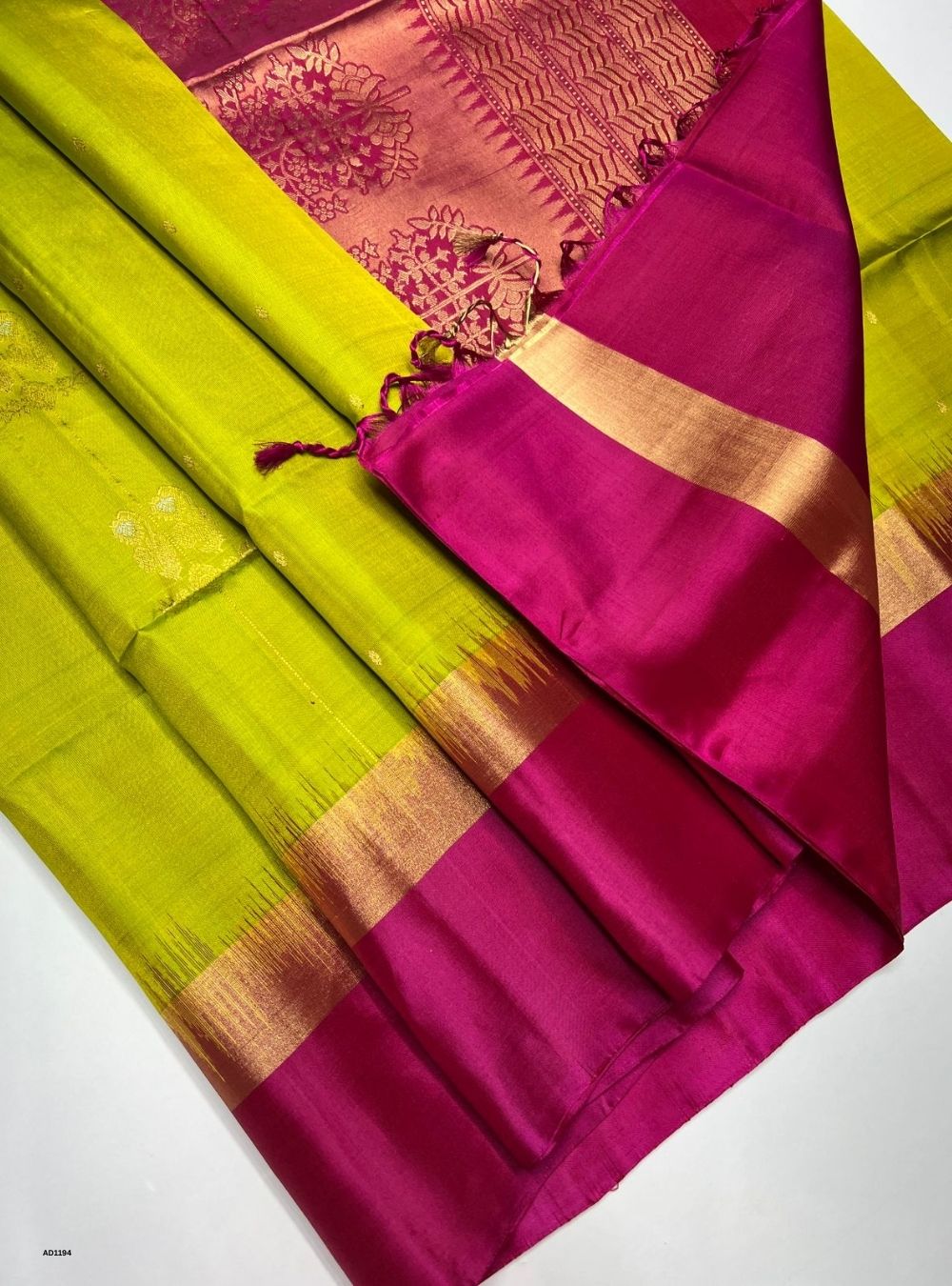 Lime Green & Pink - Soft Silk Saree