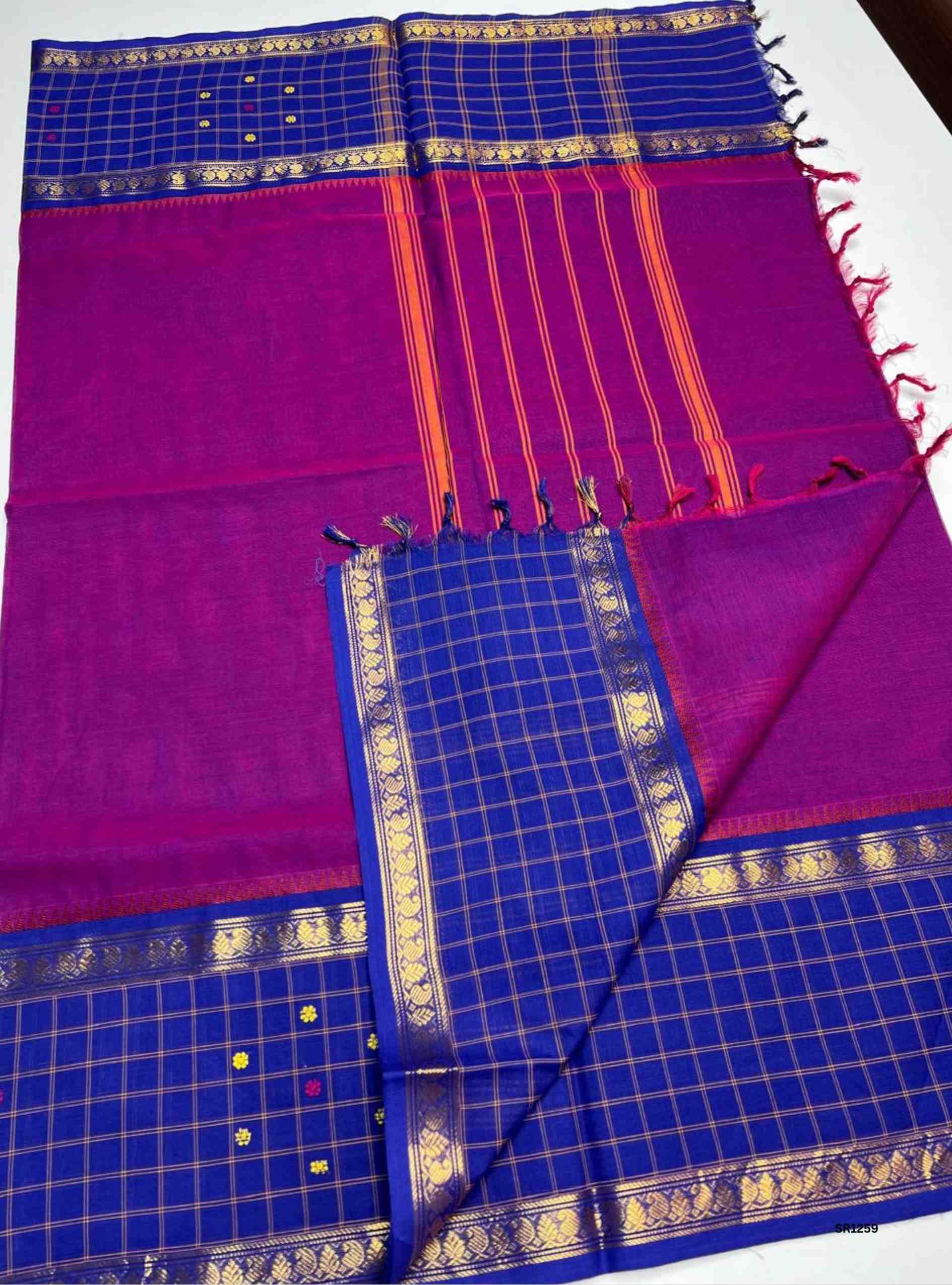 Magenta & Navy Blue - Fusion Kanchi Cotton Saree