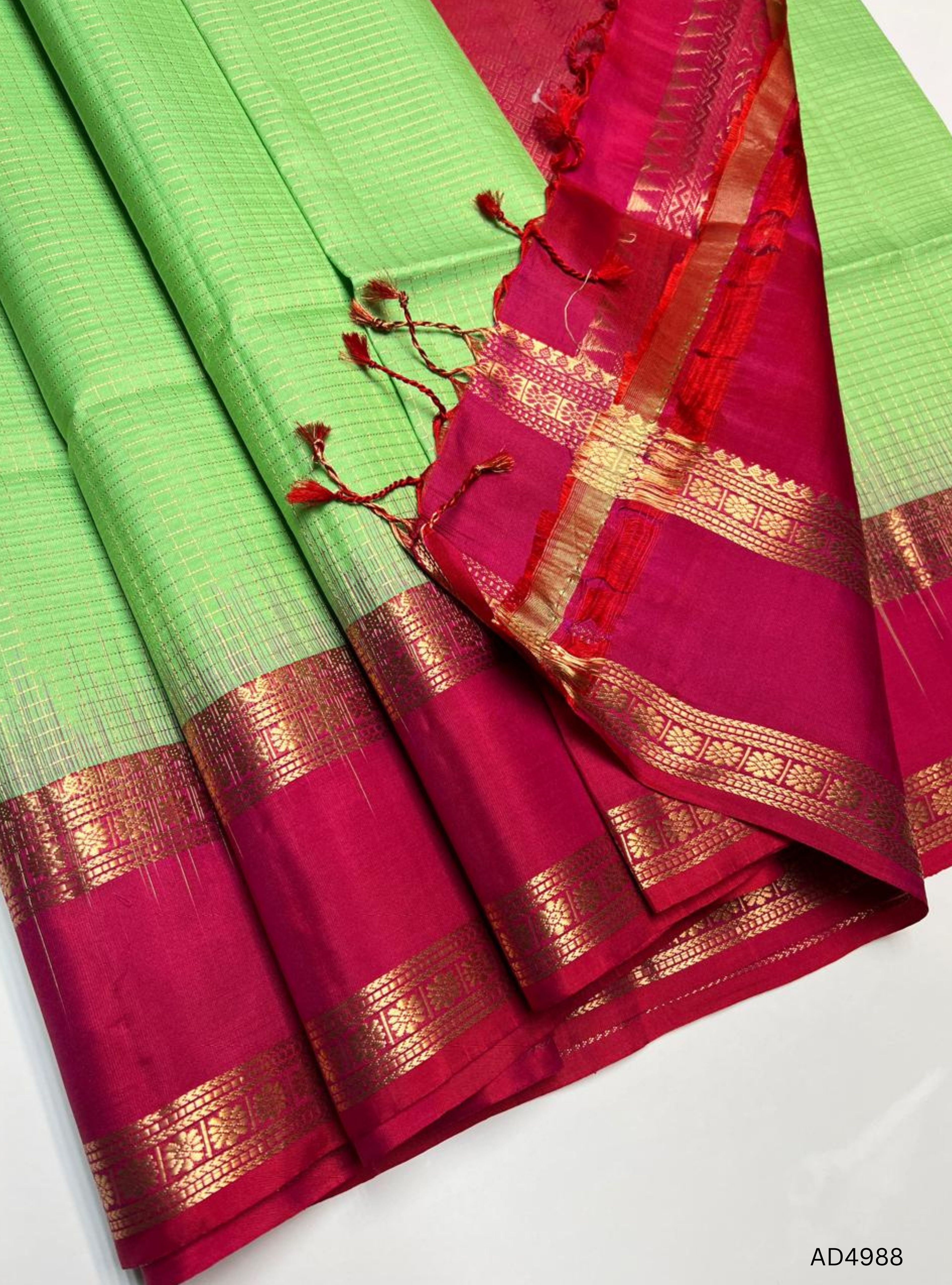 Dual Tone Green & Burgundy - Checkerd Retta Pet Soft Silk Saree