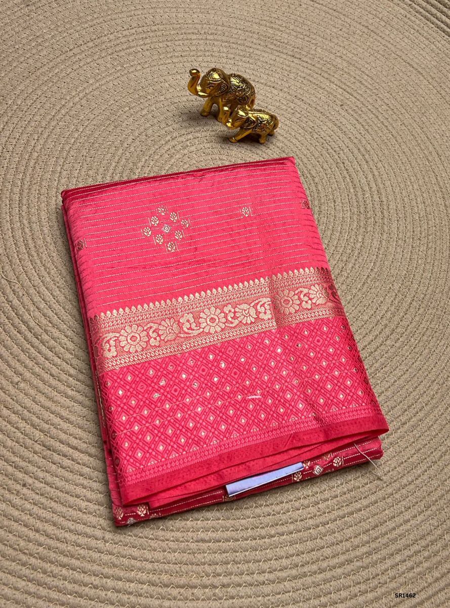 Pink - Semi Banaras Silk Saree