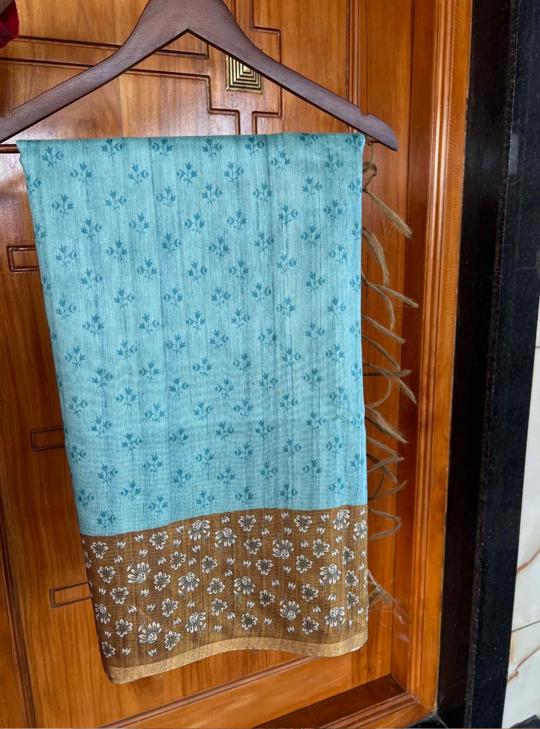 Light Blue & Mehndi Green - Chanderi Saree