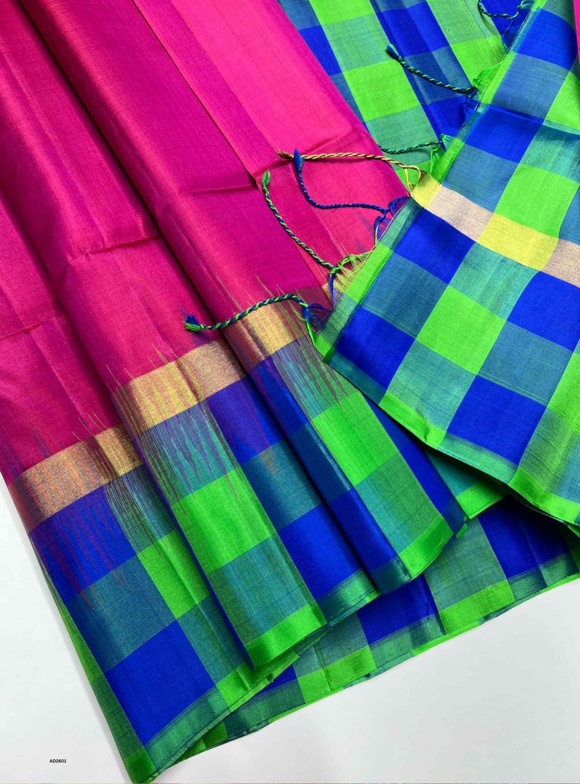 Pink , Green & Blue - Soft Silk Saree