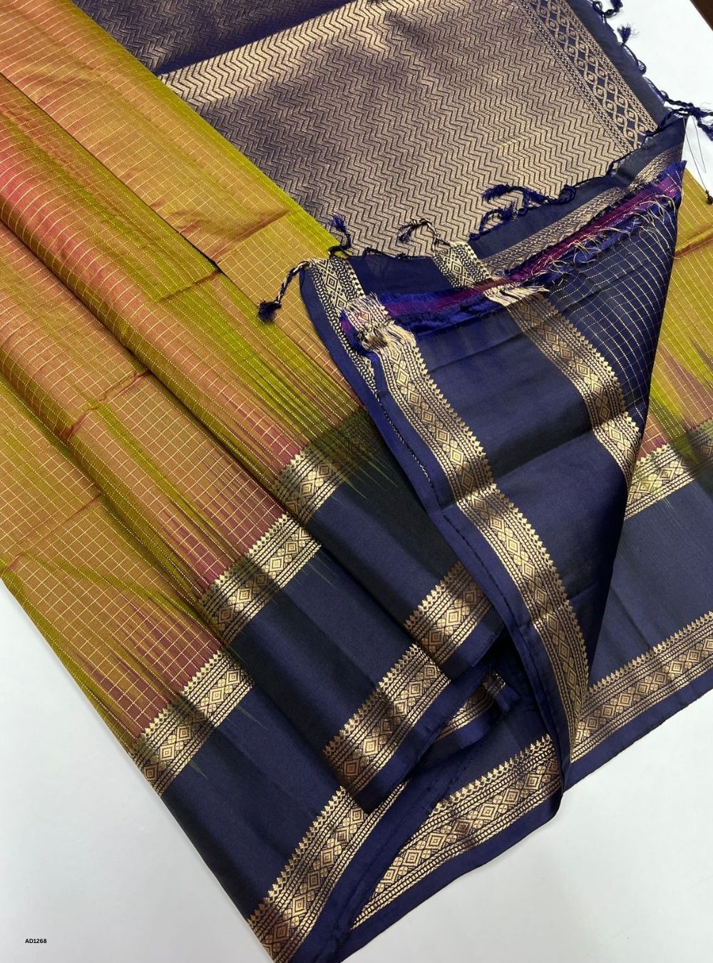 Dual Tone Brown & Navy -  Soft Silk Saree