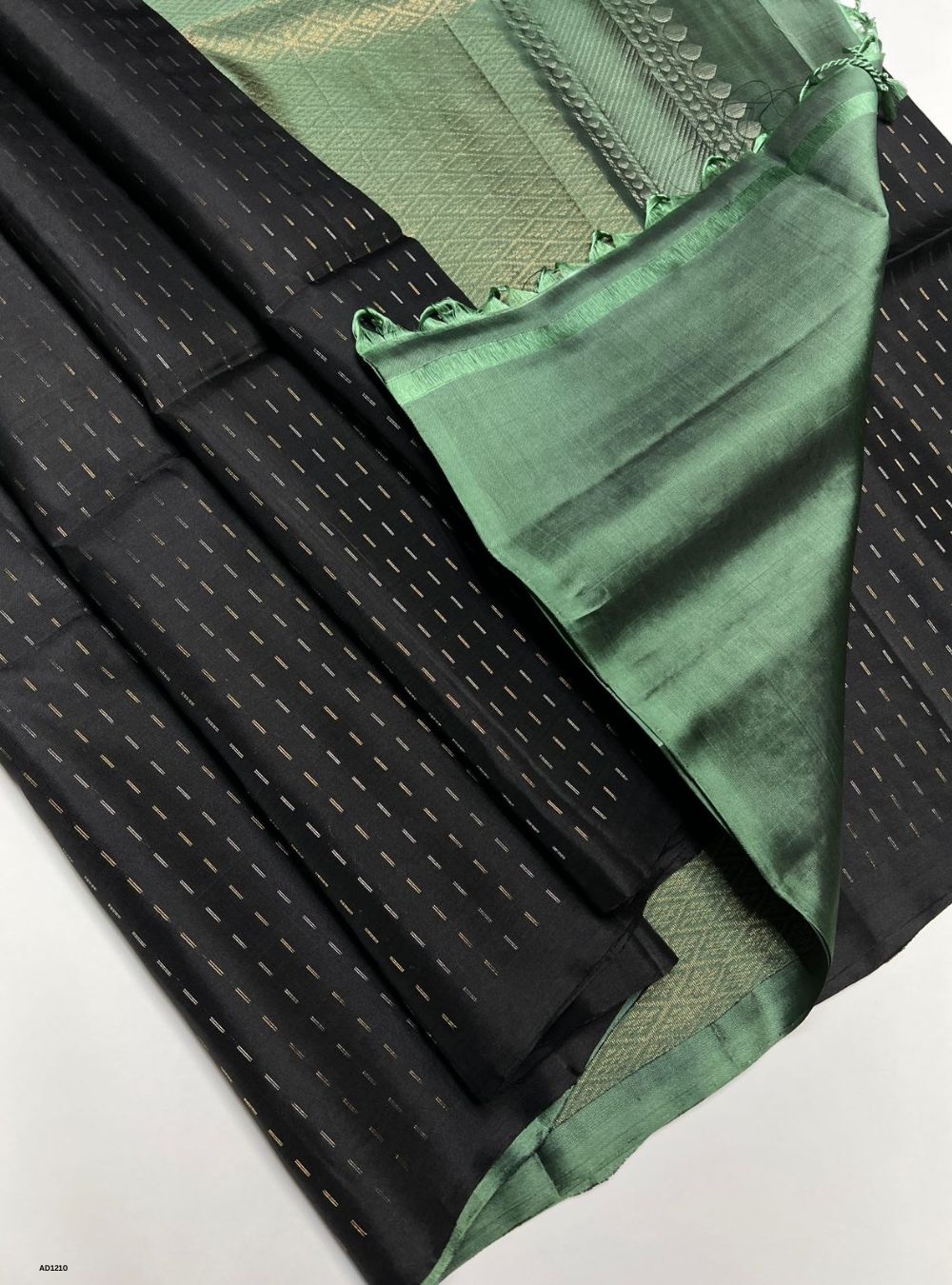 Black & Mint Green - Soft Silk Saree