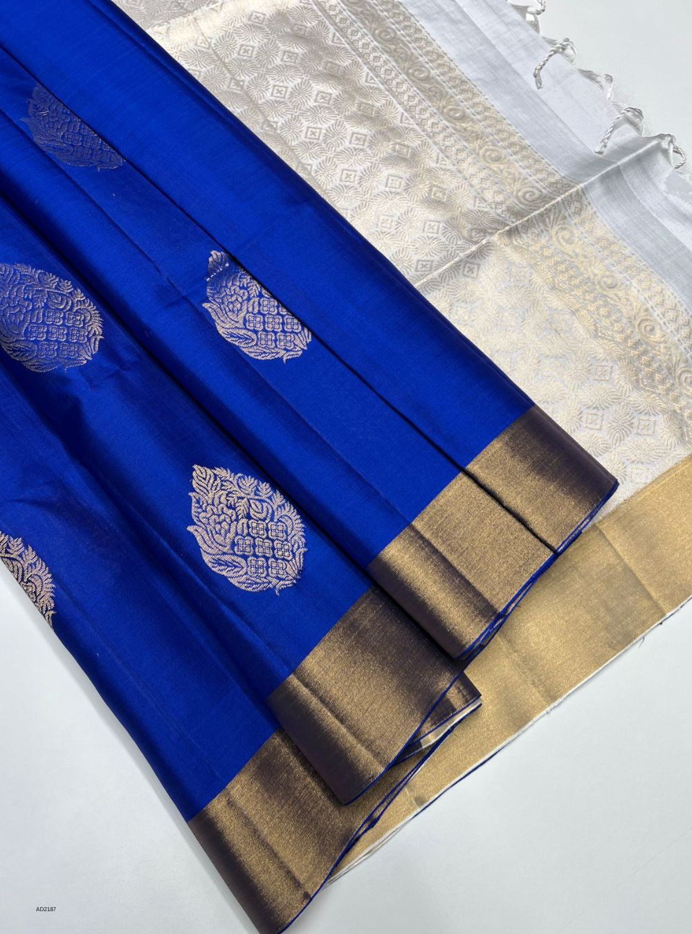 Blue & White - Soft Silk Saree