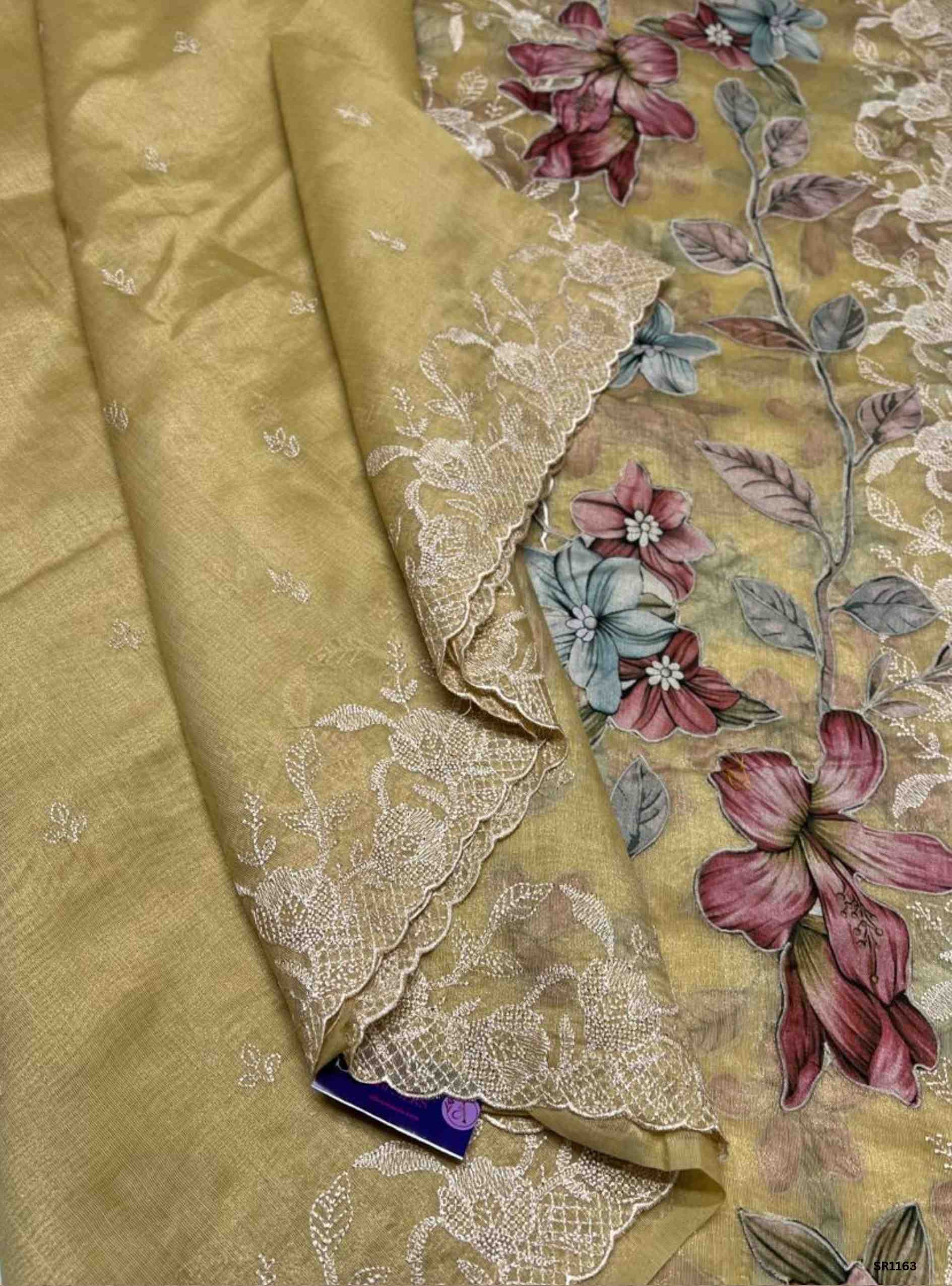 Golden Yellow - Cotton Tissue with Embroidery