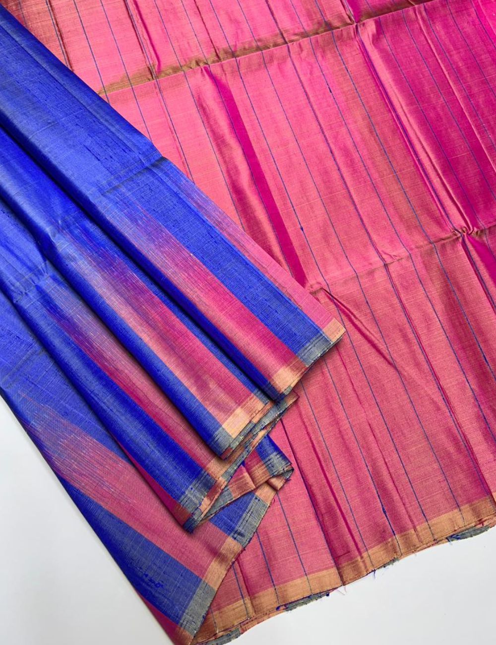 Blue & Pink - Soft Silk Saree