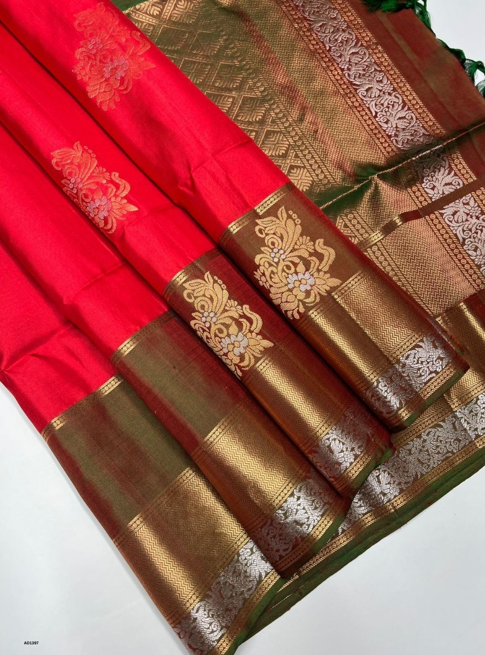 Red & Green -  Soft Silk Saree