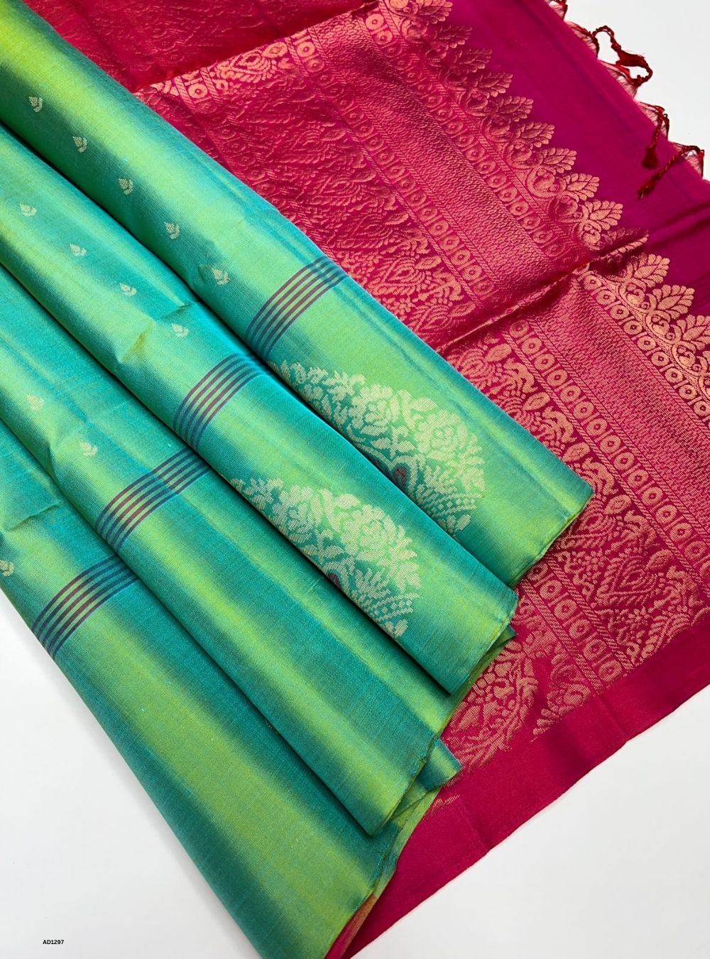 Sea Green & Reddish Pink - Soft Silk Saree