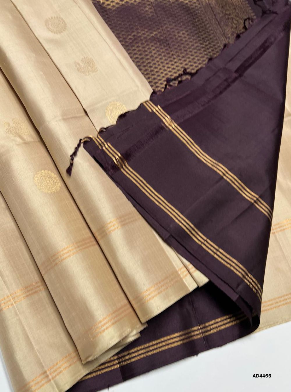 Ivory & Coffee Brown - Soft Silk Saree