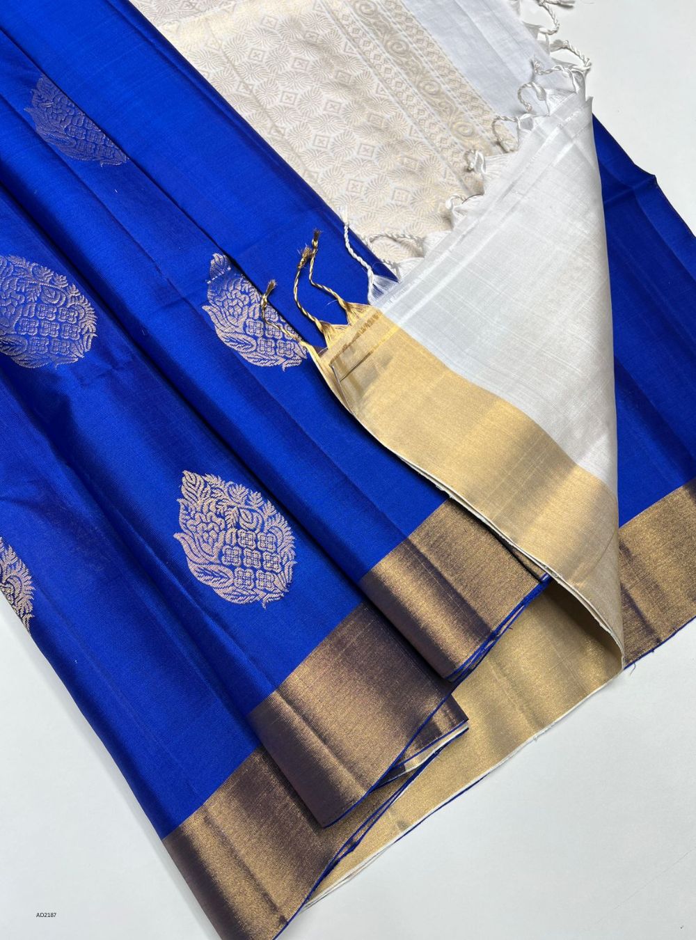 Blue & White - Soft Silk Saree