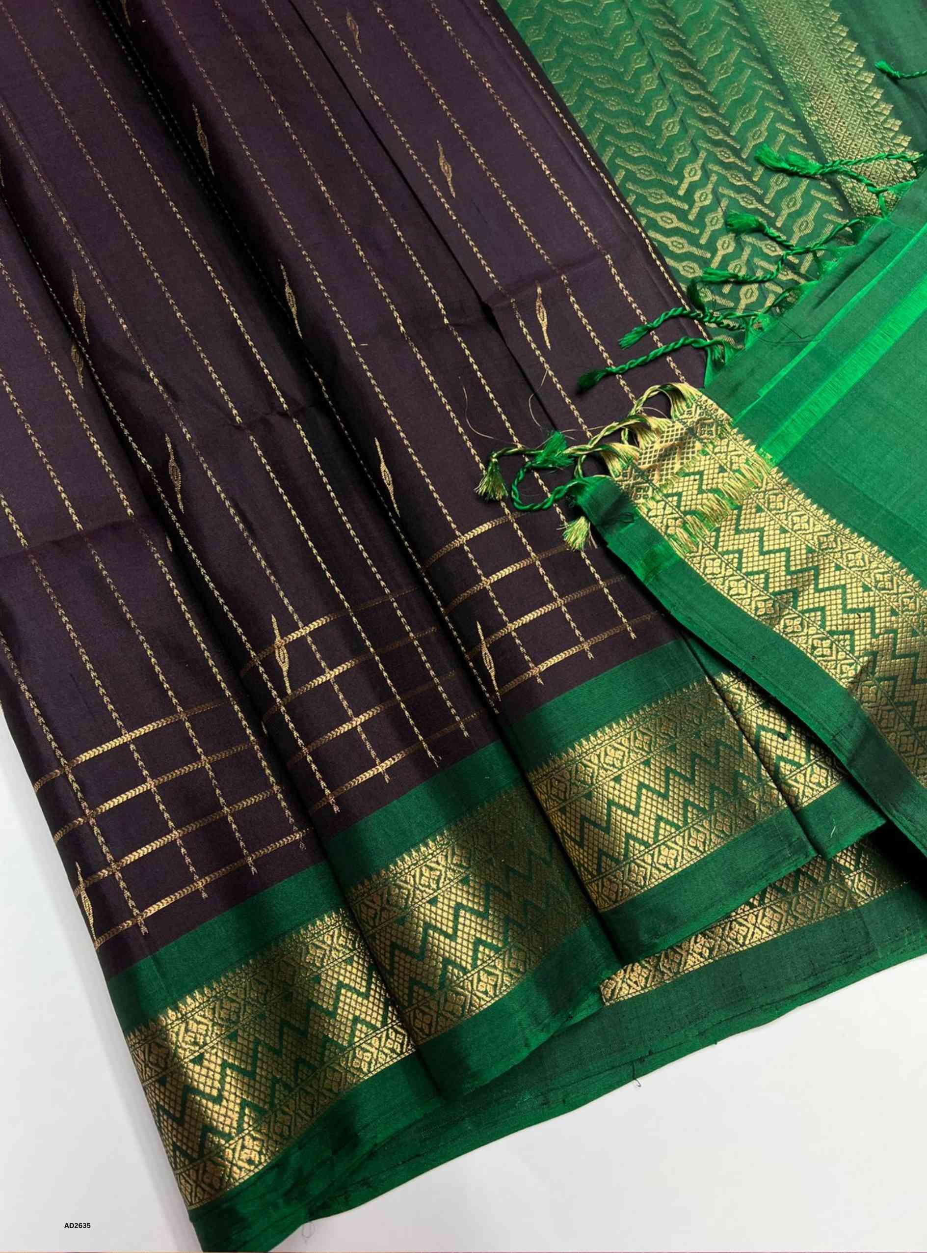 Dark Jammun & Green - Soft Silk Saree
