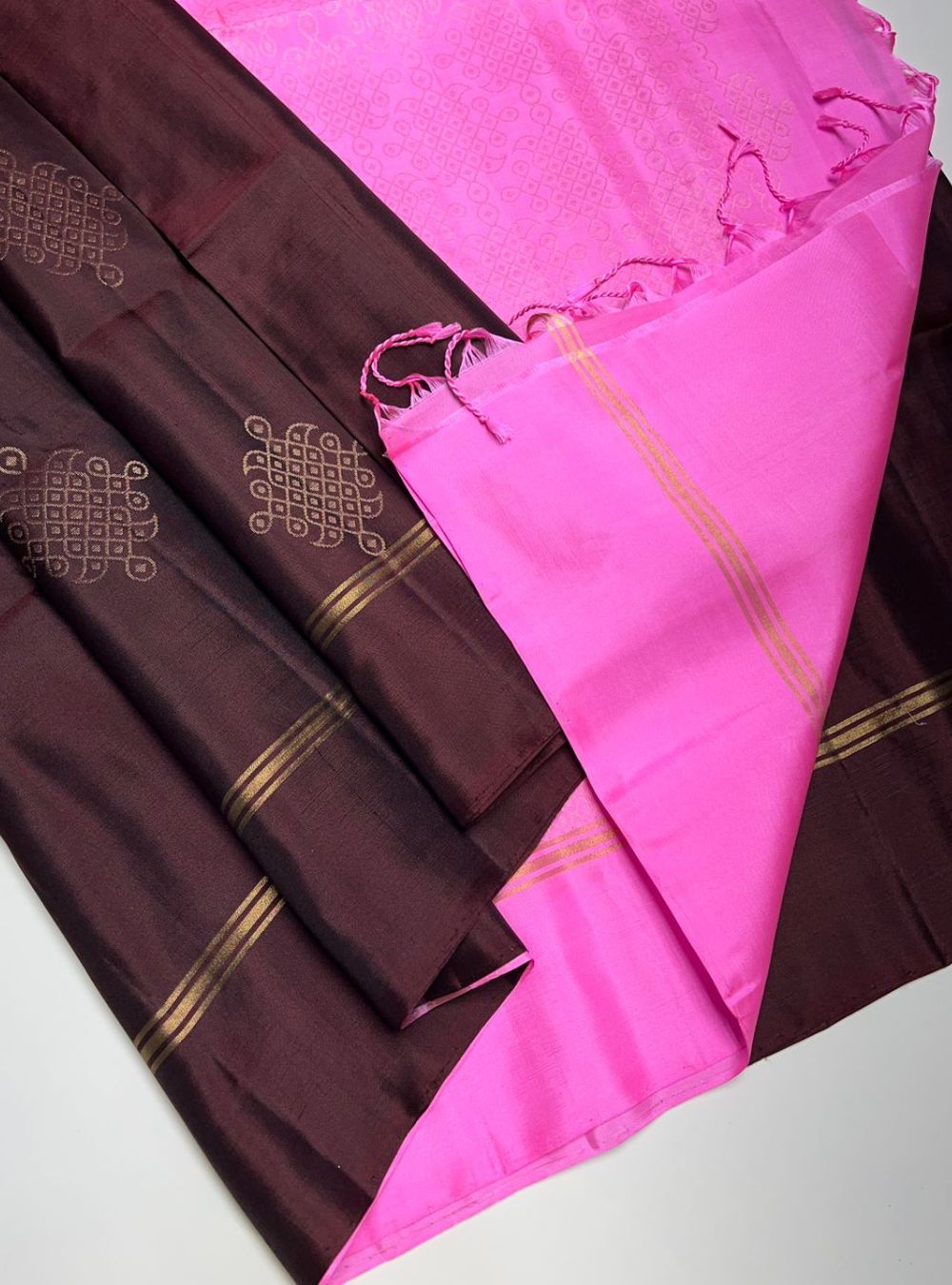 Brown & Pink - Soft Silk Saree