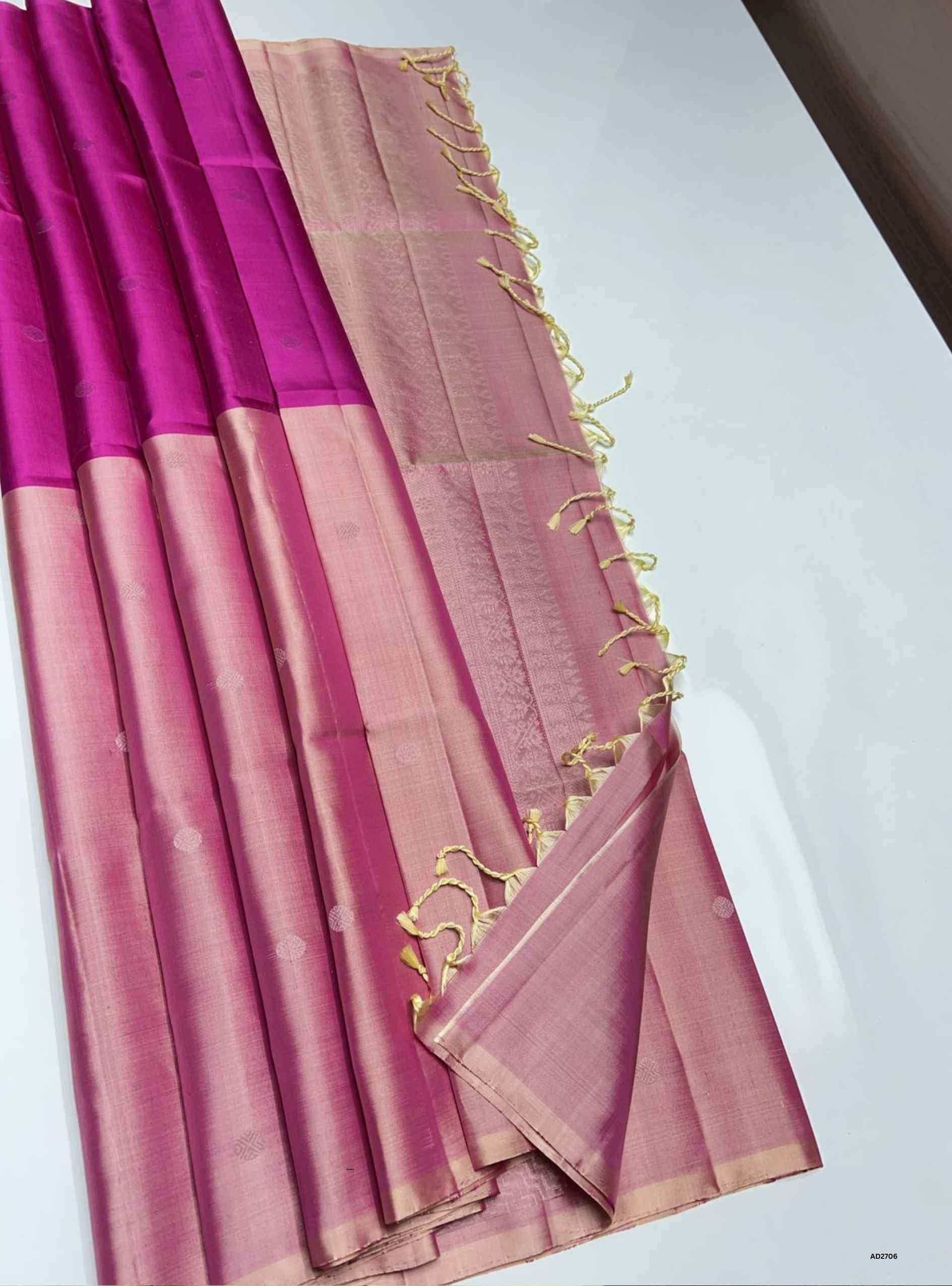 Lotus Pink & Dark Pink - Soft Silk Saree