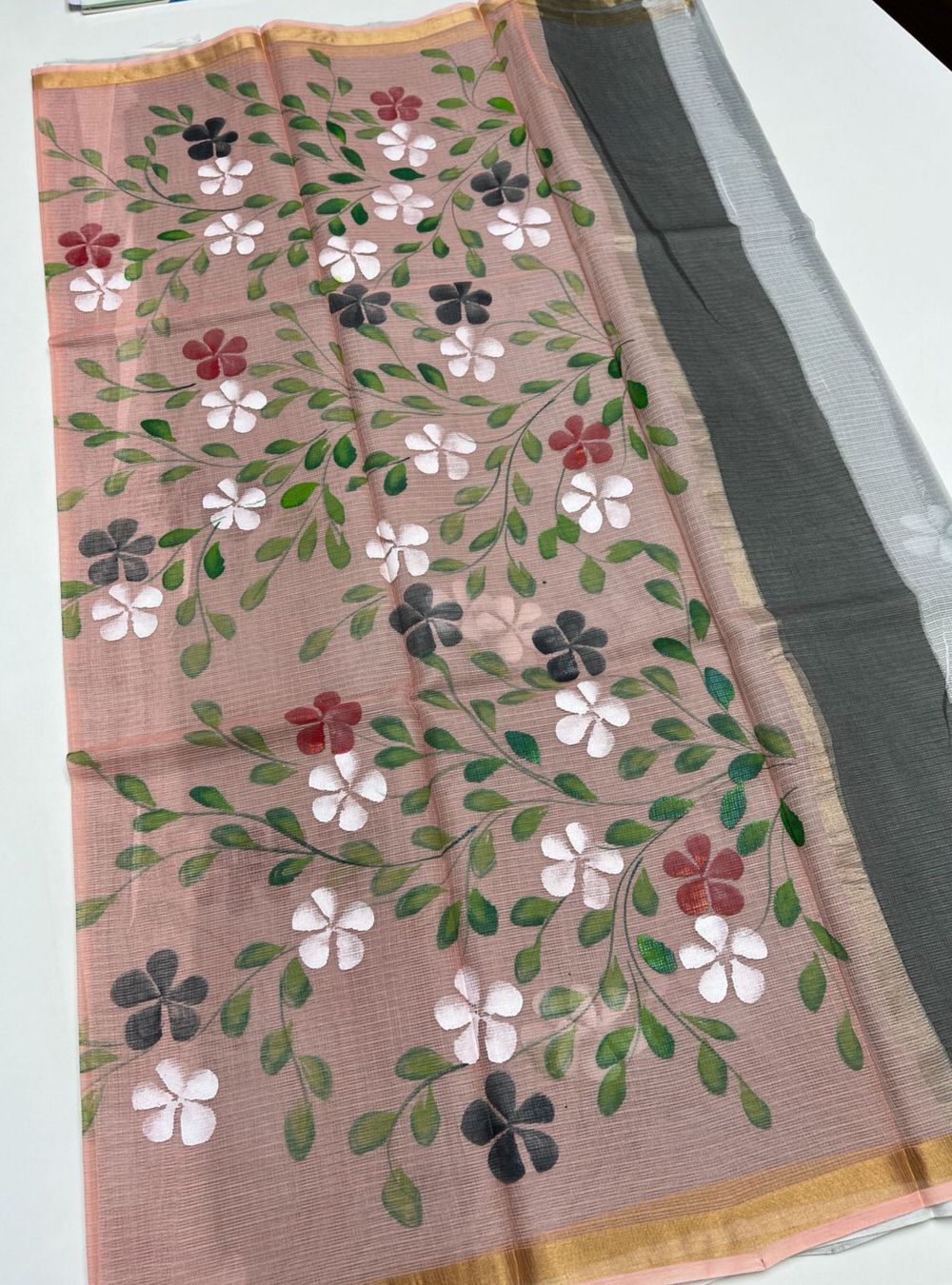 Grey - HandPainted Pure Kota Cotton Saree