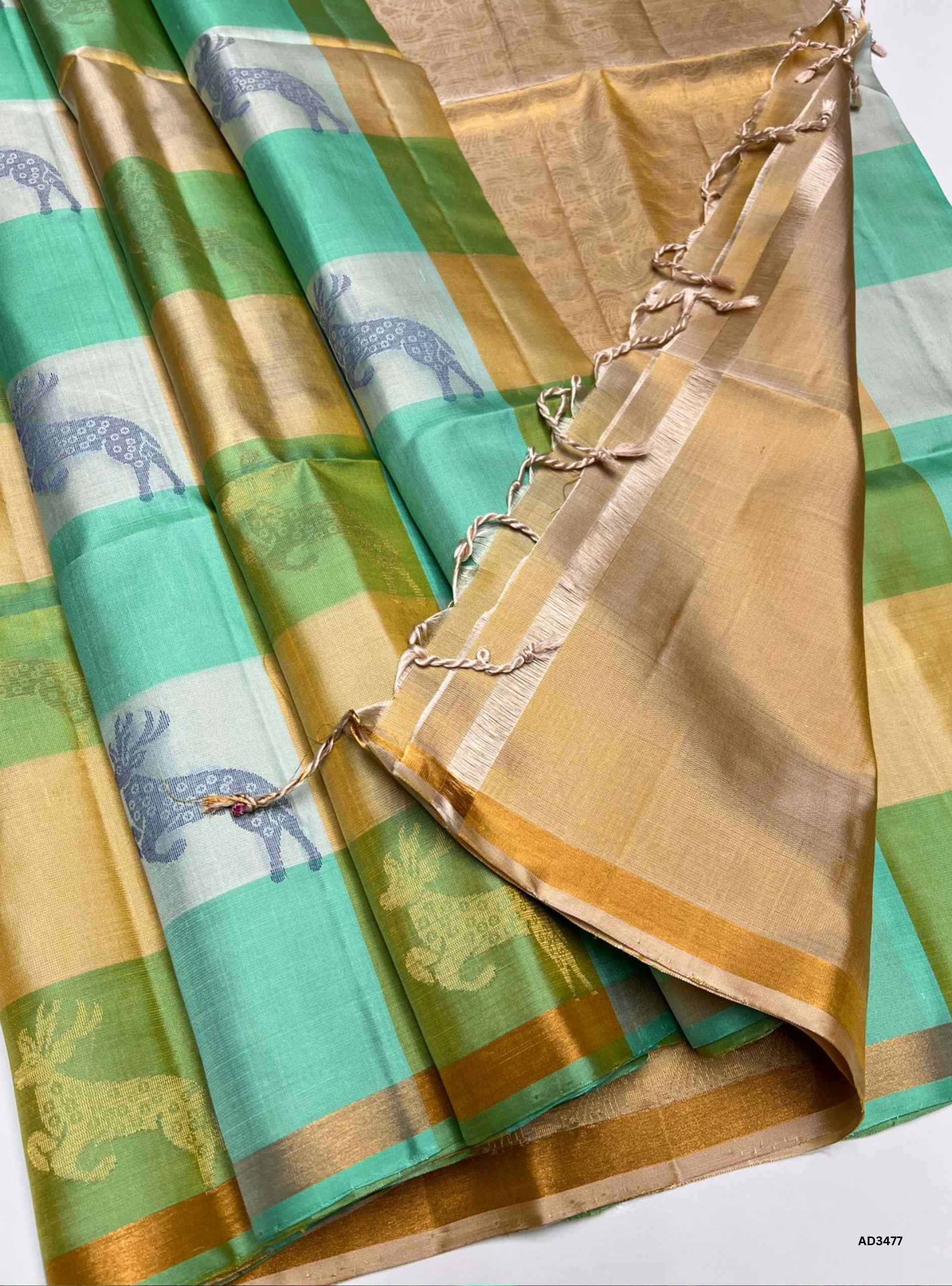 Ice Blue & Cream - Soft Silk Saree