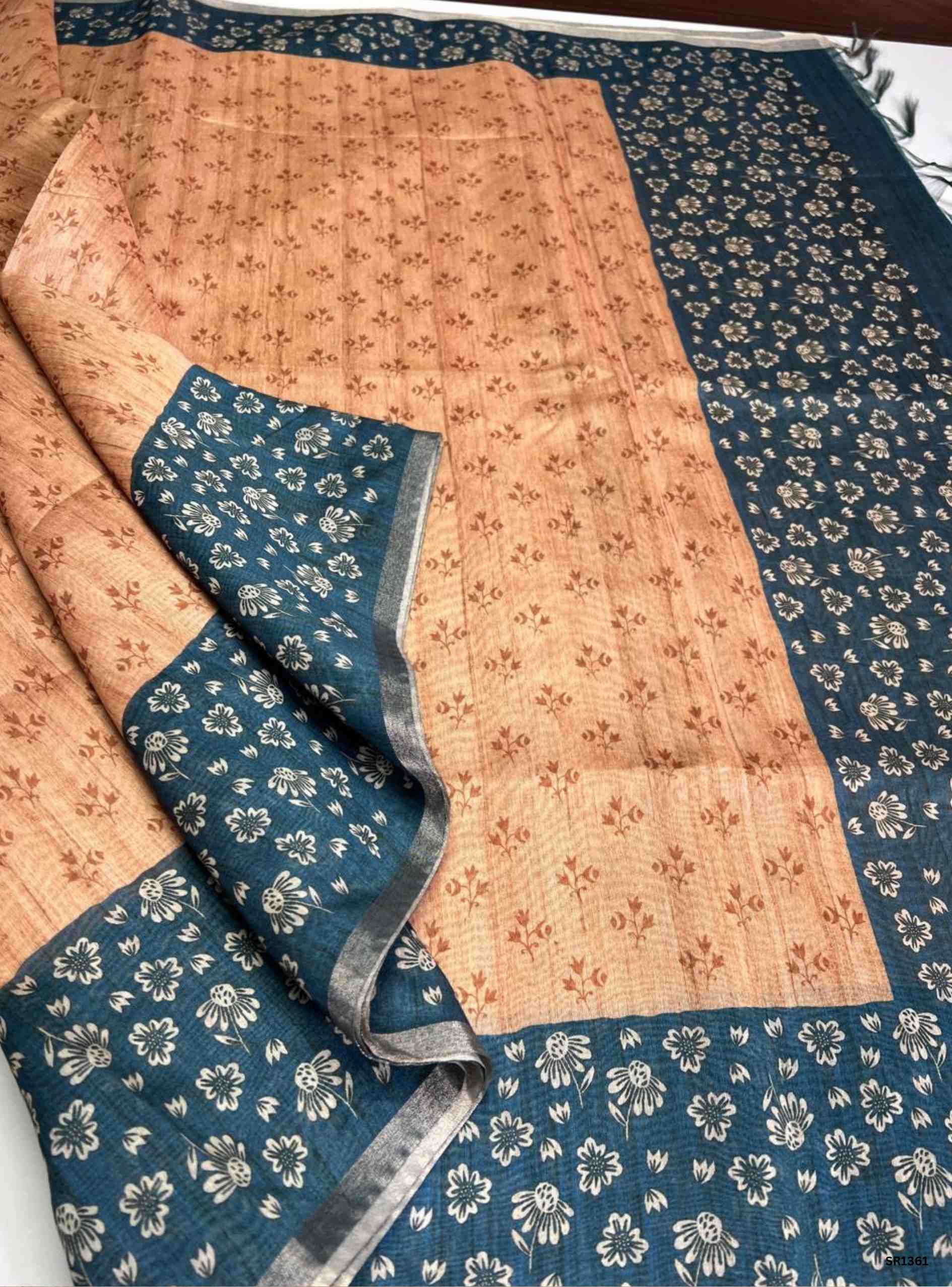 Biscut & Teal - Chanderi  Cotton Saree