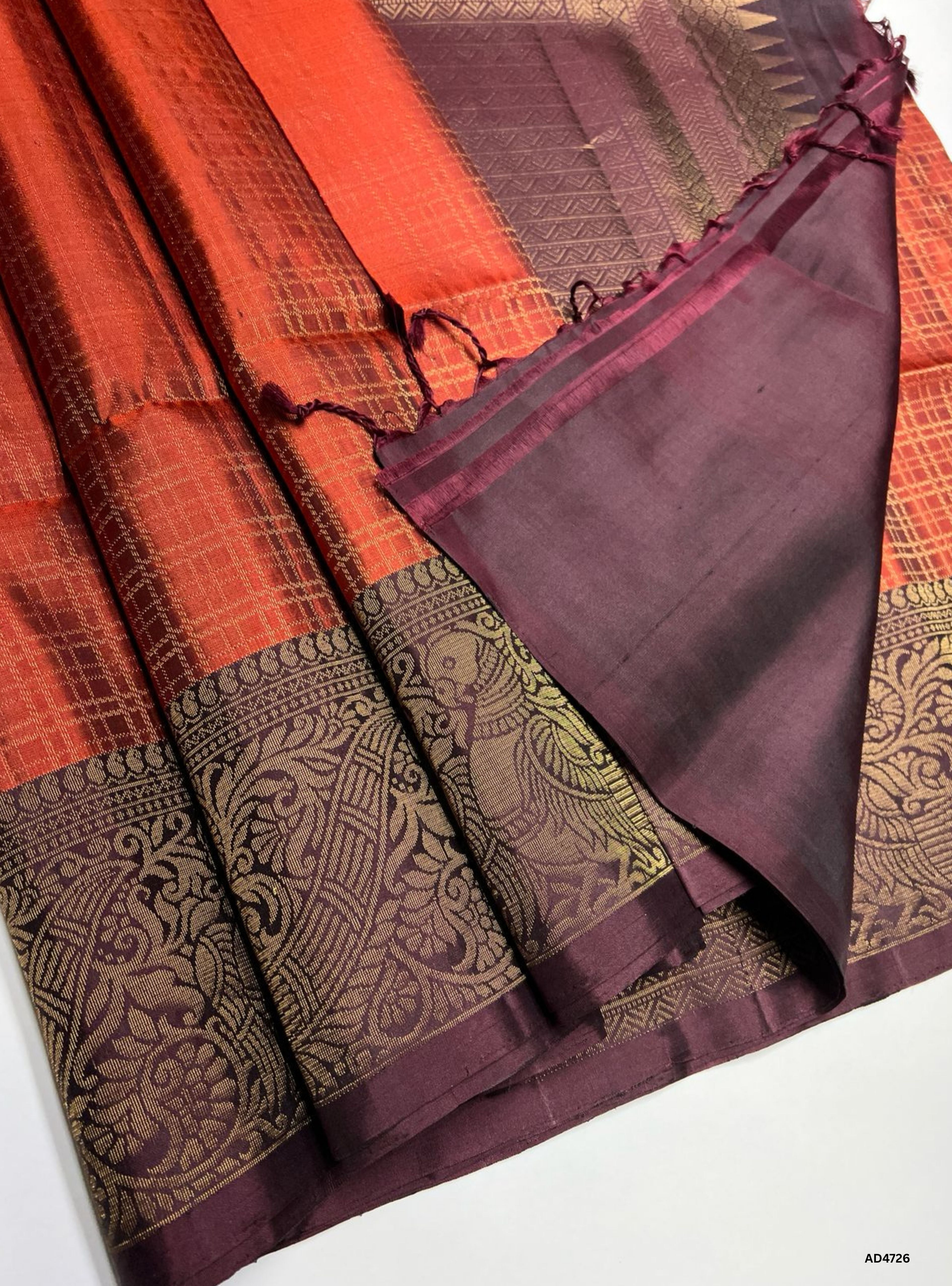 Rust & Coffee Brown - Fancy Border Soft Silk Saree