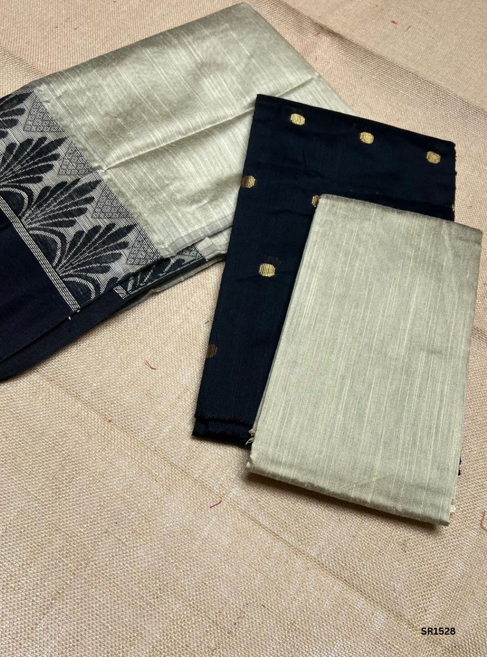 Black - Raw Silk Unstiched Suit 3 Pc Set