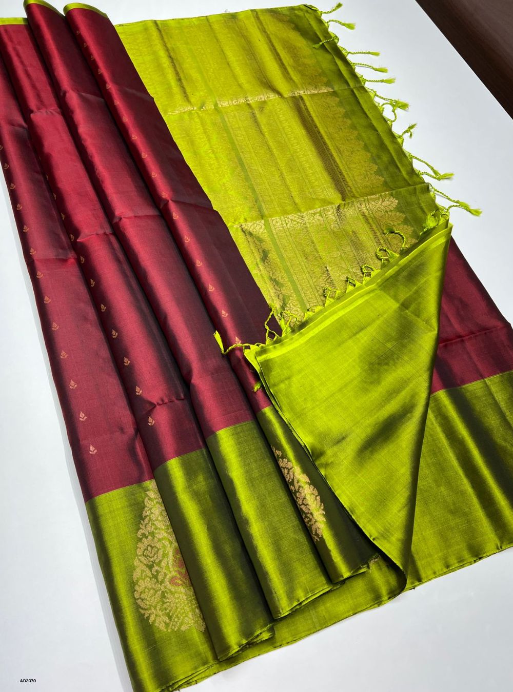 Maroon & Parrot Green - Soft Silk Saree