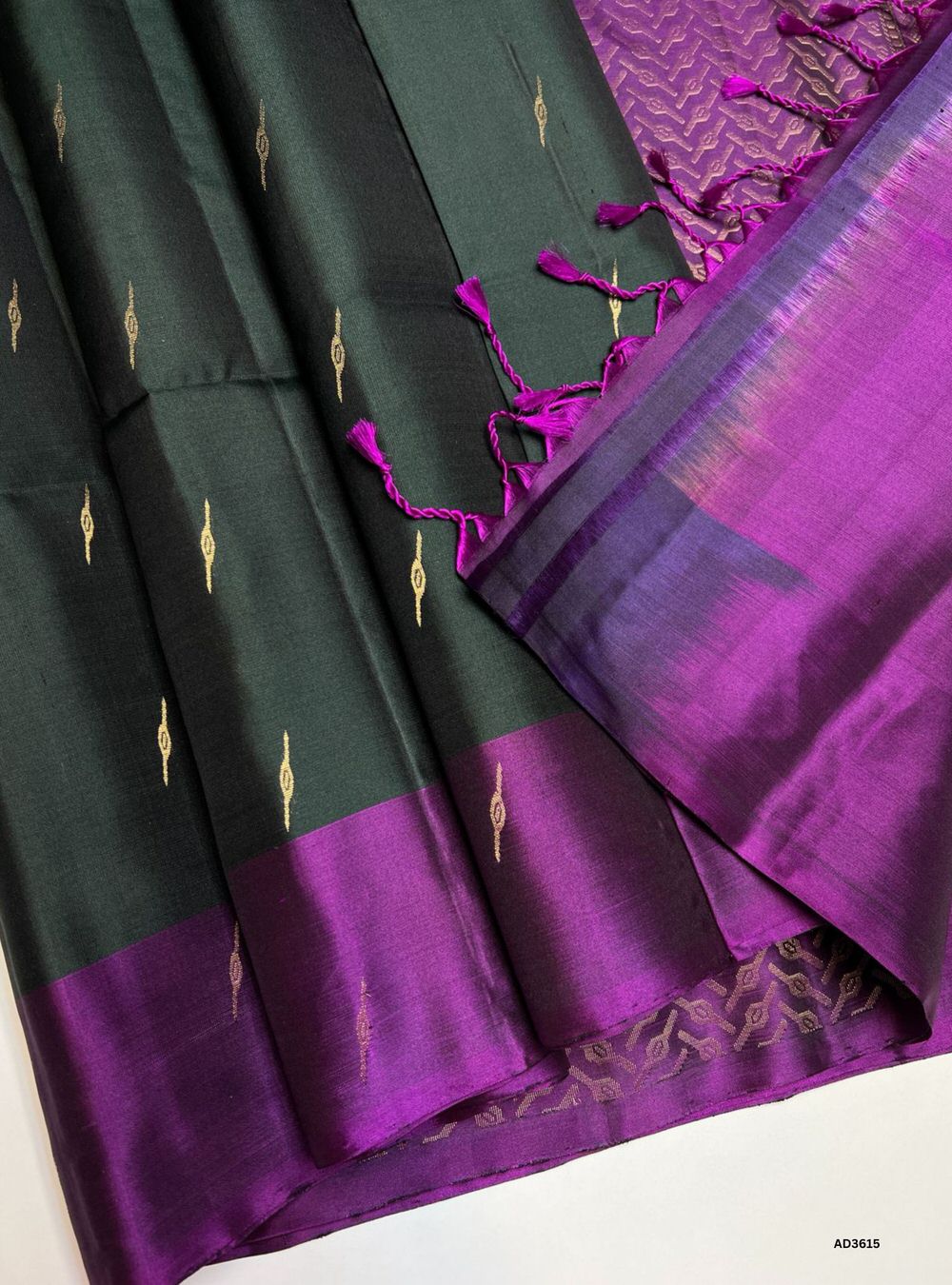 Dark Green with Purple - Soft Silk Saree