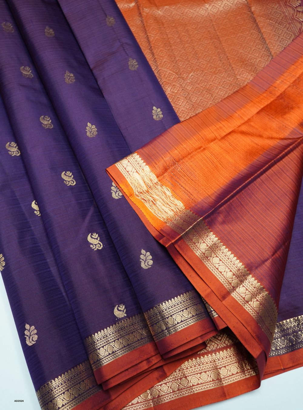 Purple & Rust Orange - Soft Silk Saree