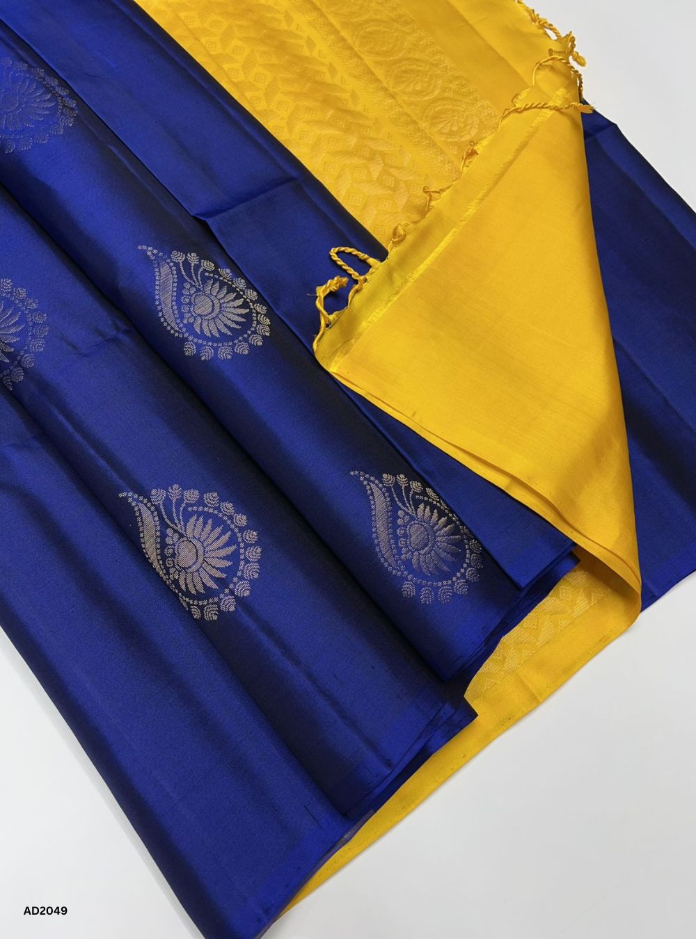 Navy & Yellow  - Soft Silk Saree