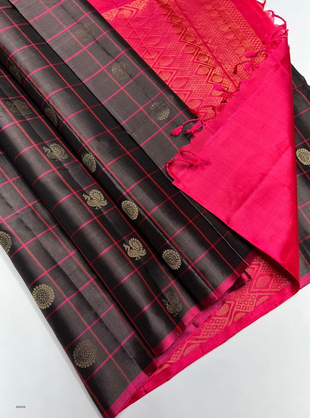 Elephant Grey & Pink - Soft Silk Saree
