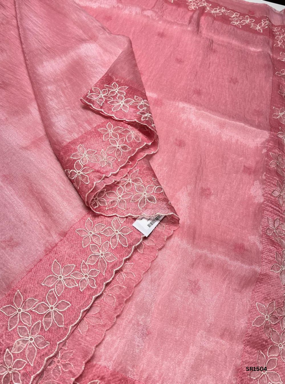 Pink - Organza Embroided Saree